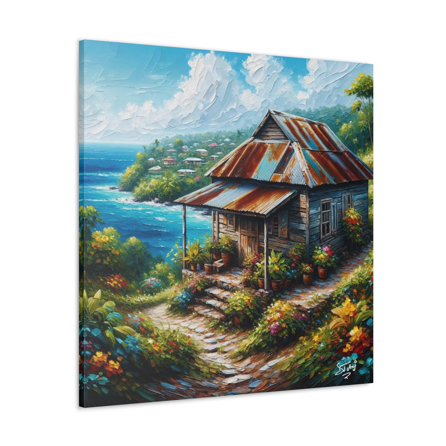 Art Print, Old Wooden House in the Trinidad and Tobago Countryside, Oil Paint Finish, Caribbean, West Indies, Canvas Gallery Wraps