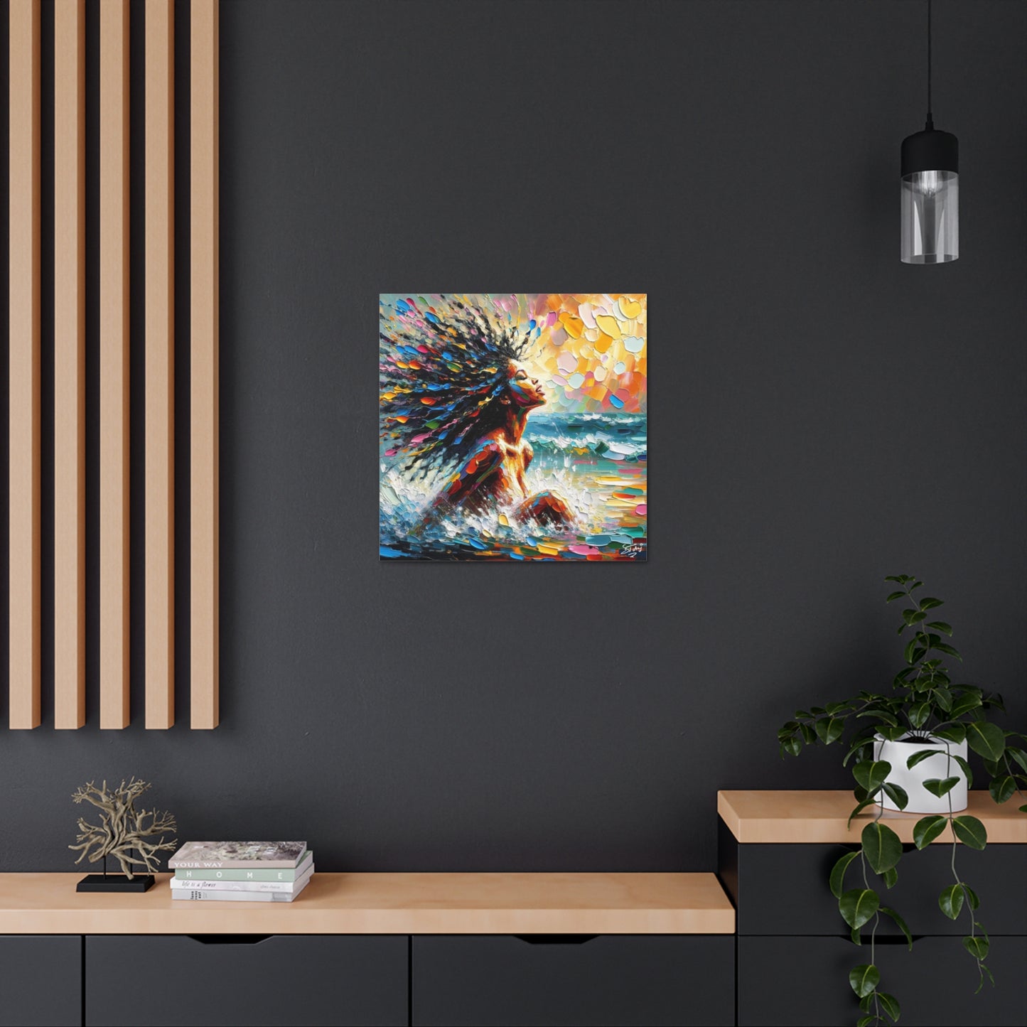 Art Print, Afro-Caribbean Woman, "Enjoying the Sunset" Abstract, Oil Finish, West Indian Ethnicity, Cultural, Heritage, Abstract, Canvas Gallery Wrap