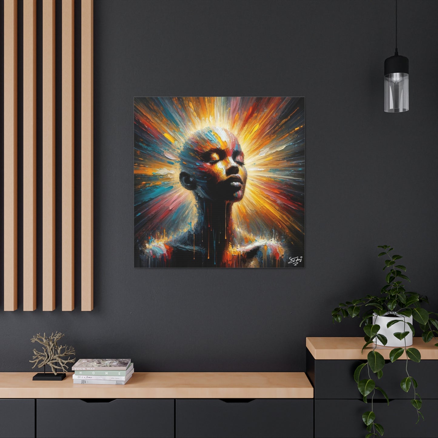 Art Print, Afro-Caribbean Woman, "Bright Light" Oil Finish, West Indian Ethnicity, Cultural, Heritage, Abstract, Canvas Gallery Wrap