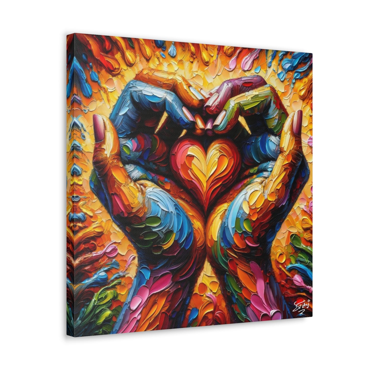 Art Print, Hands 'In Love,' Oil Finish, Unity, One Love, Semi-Abstract, Canvas Gallery Wrap