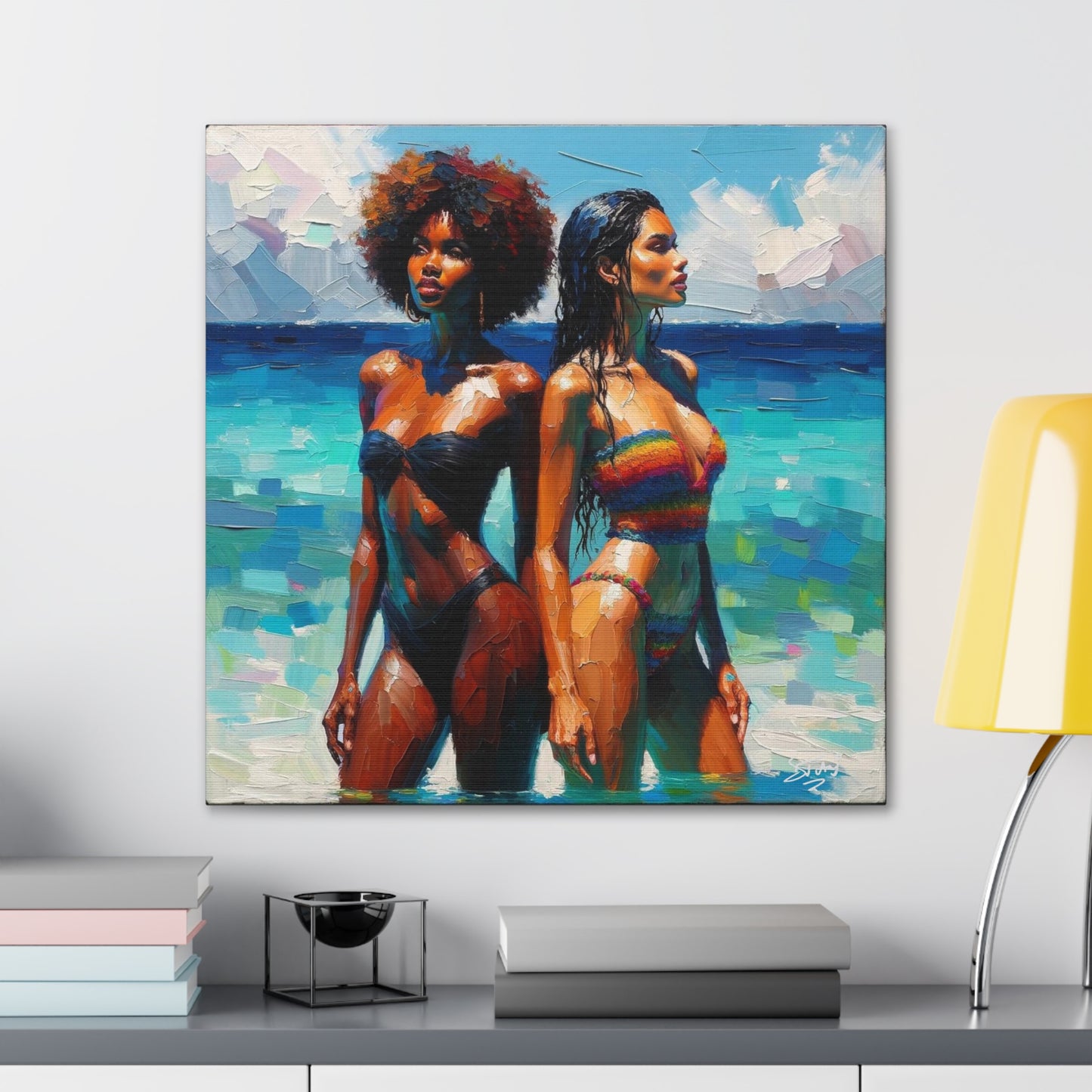 Art Print, Caribbean Women, Semi-Abstract Oil Finish, West Indian Ethnicity, Cultural, Heritage, Canvas Gallery Wrap