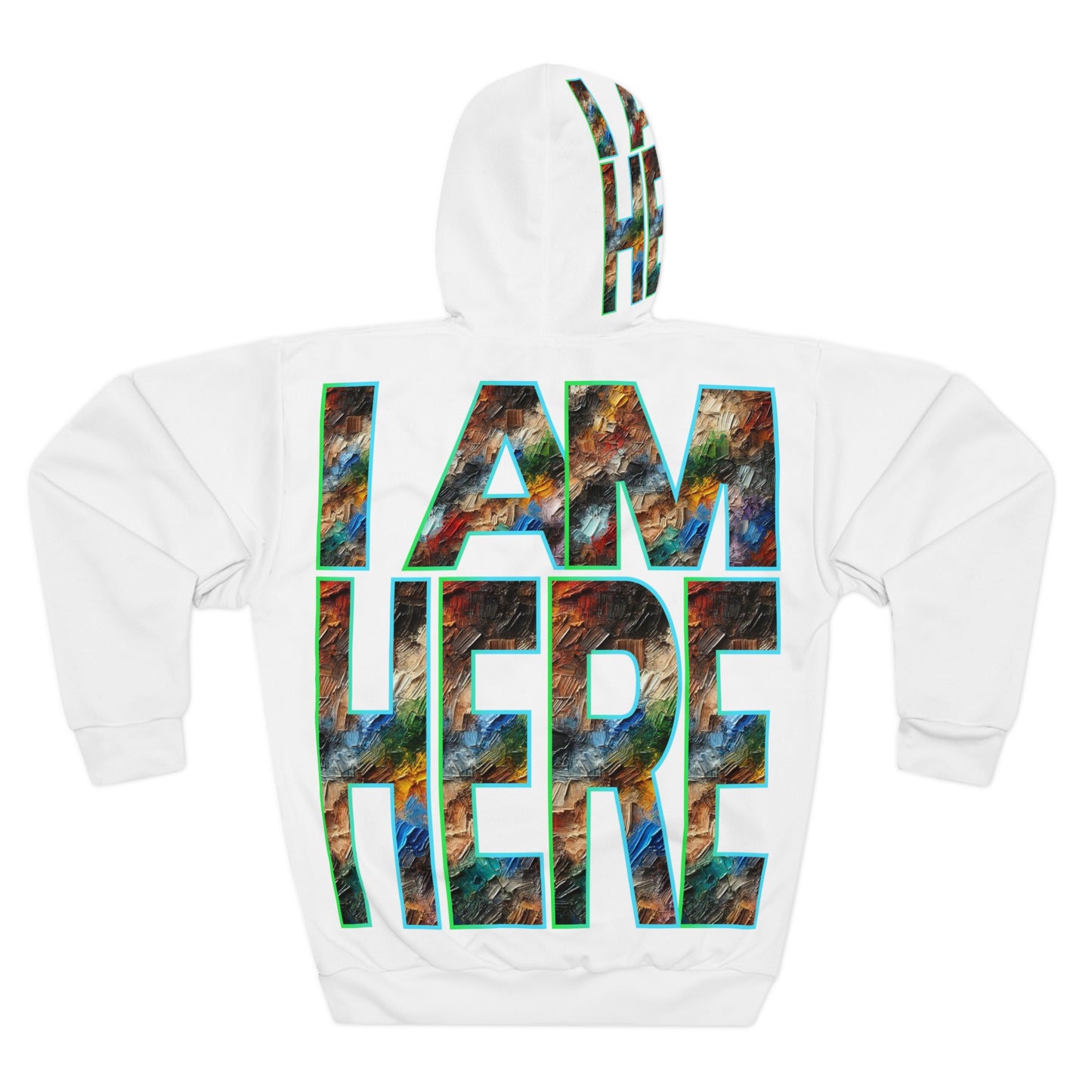 Unisex Pullover Hoodie (AOP) "I Am Here"