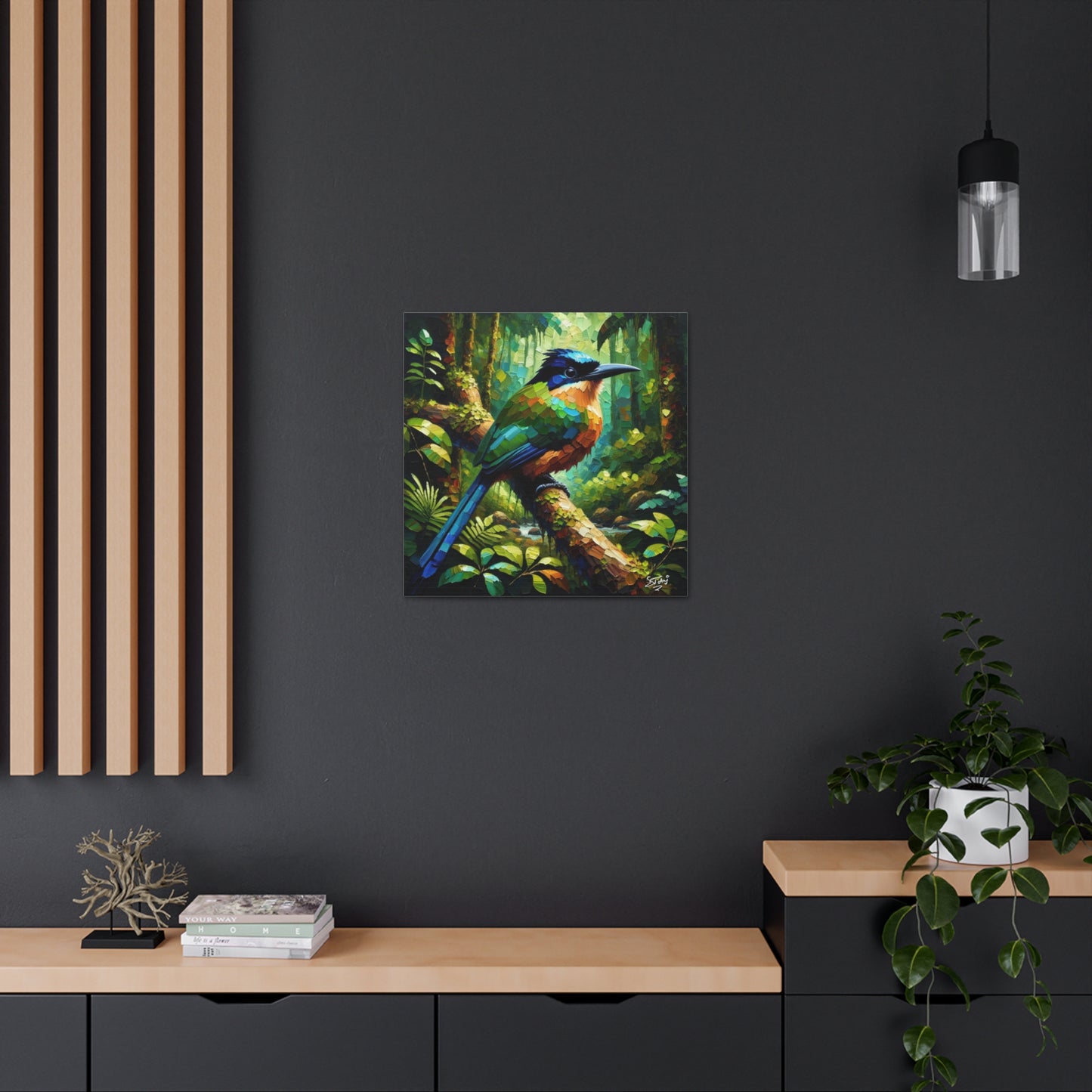 Art Print, Trinidad Motmot, Caribbean Birds, Abstract Oil Finish, Caribbean Nature, Cultural, Heritage, Canvas Gallery Wrap