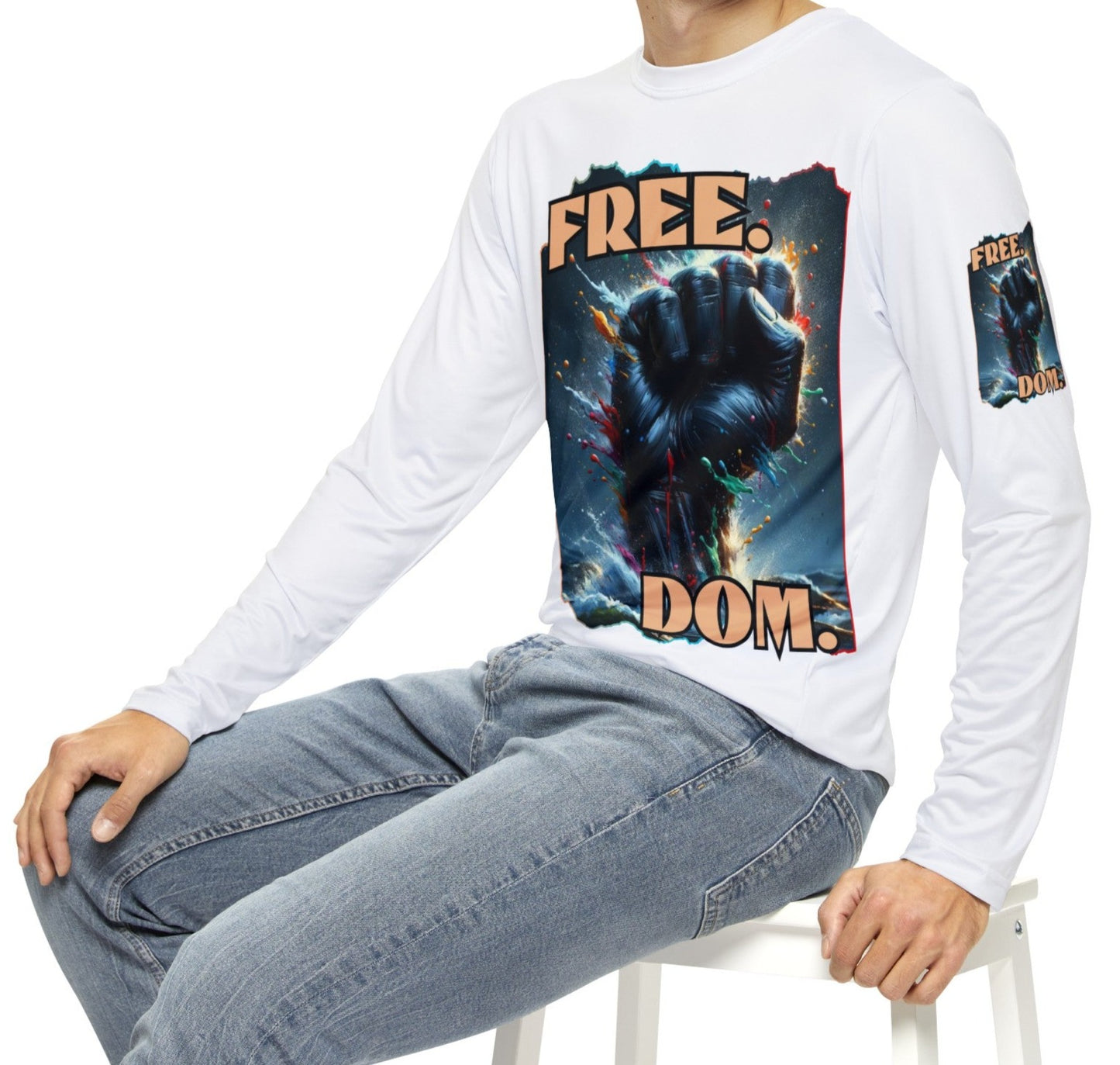 Men's Brushed Polyester Long Sleeve Shirt (AOP) "FREE.DOM."