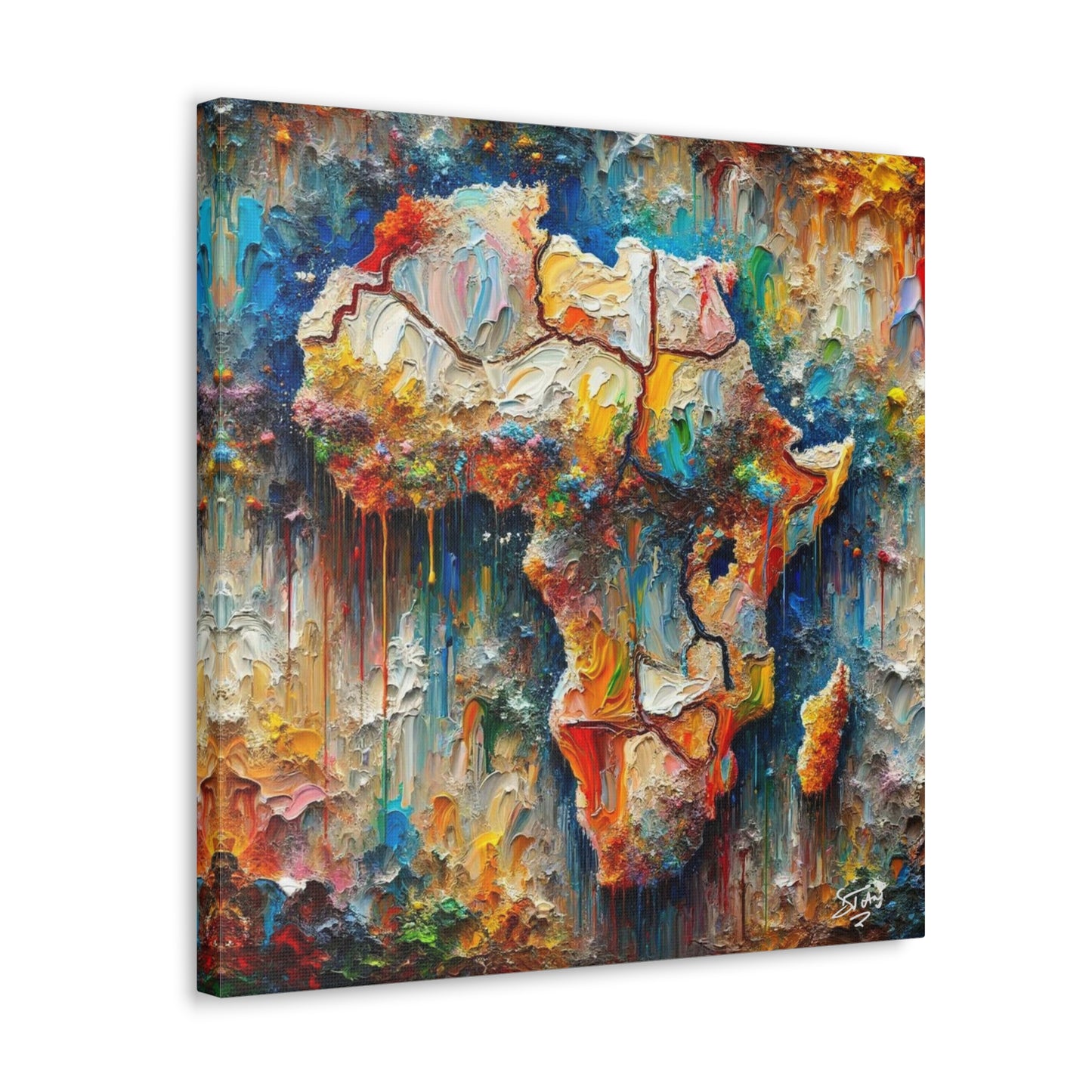 Art Print, A.F.R.I.C.A, Abstract, Oil Finish, Unity, One Love, Semi-Abstract, Canvas Gallery Wrap