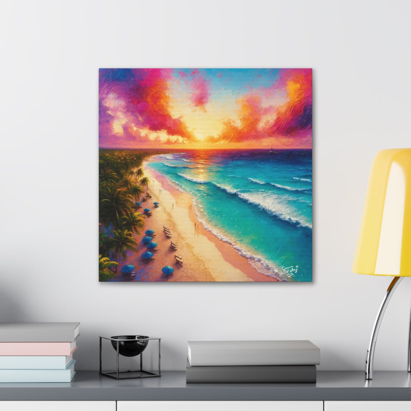 Art Print of Caribbean Beach Sunset, Oil Painting, West Indian Art, Canvas Gallery Wraps