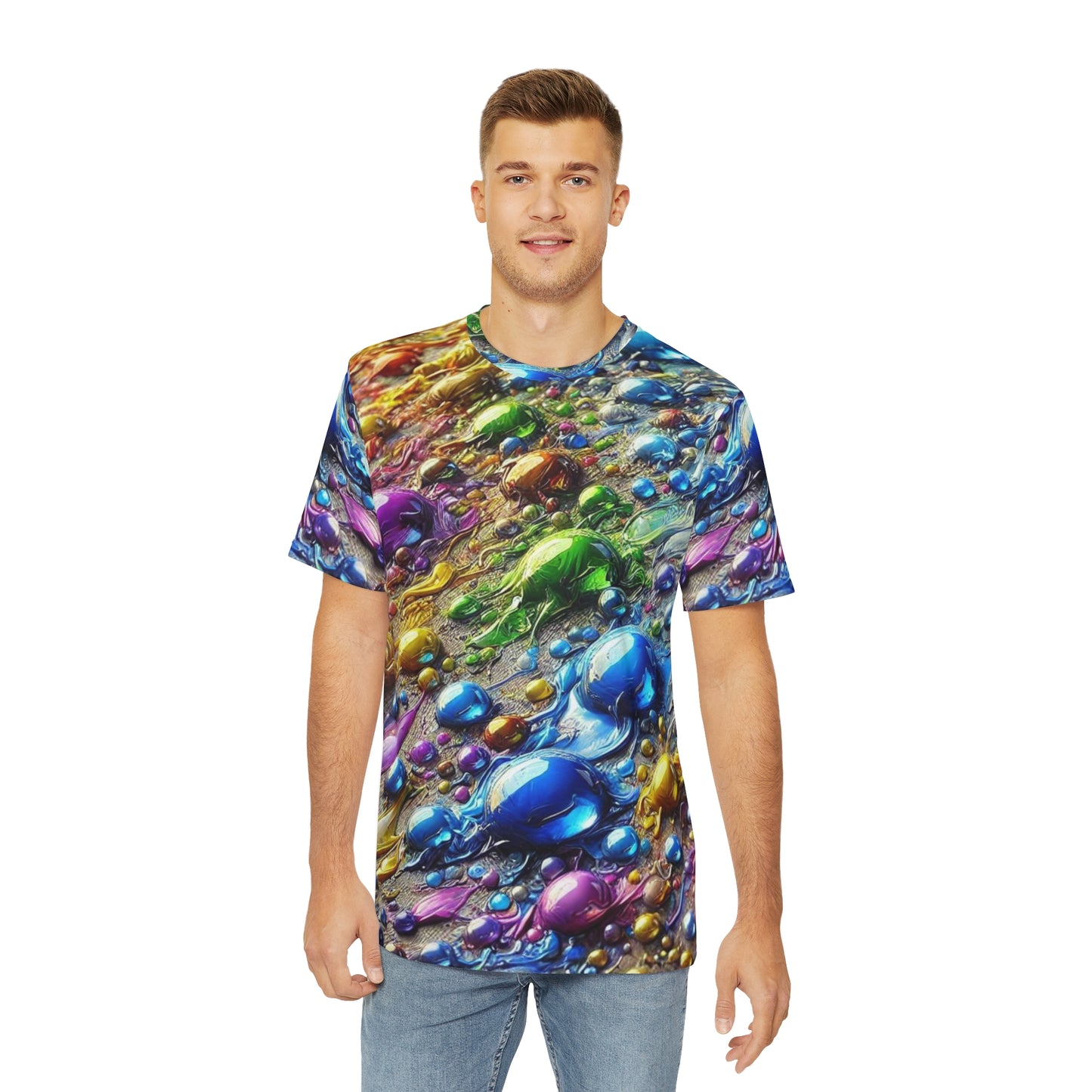 Men's Brushed Polyester Short Sleeve Tee (AOP), Colorful Water Print