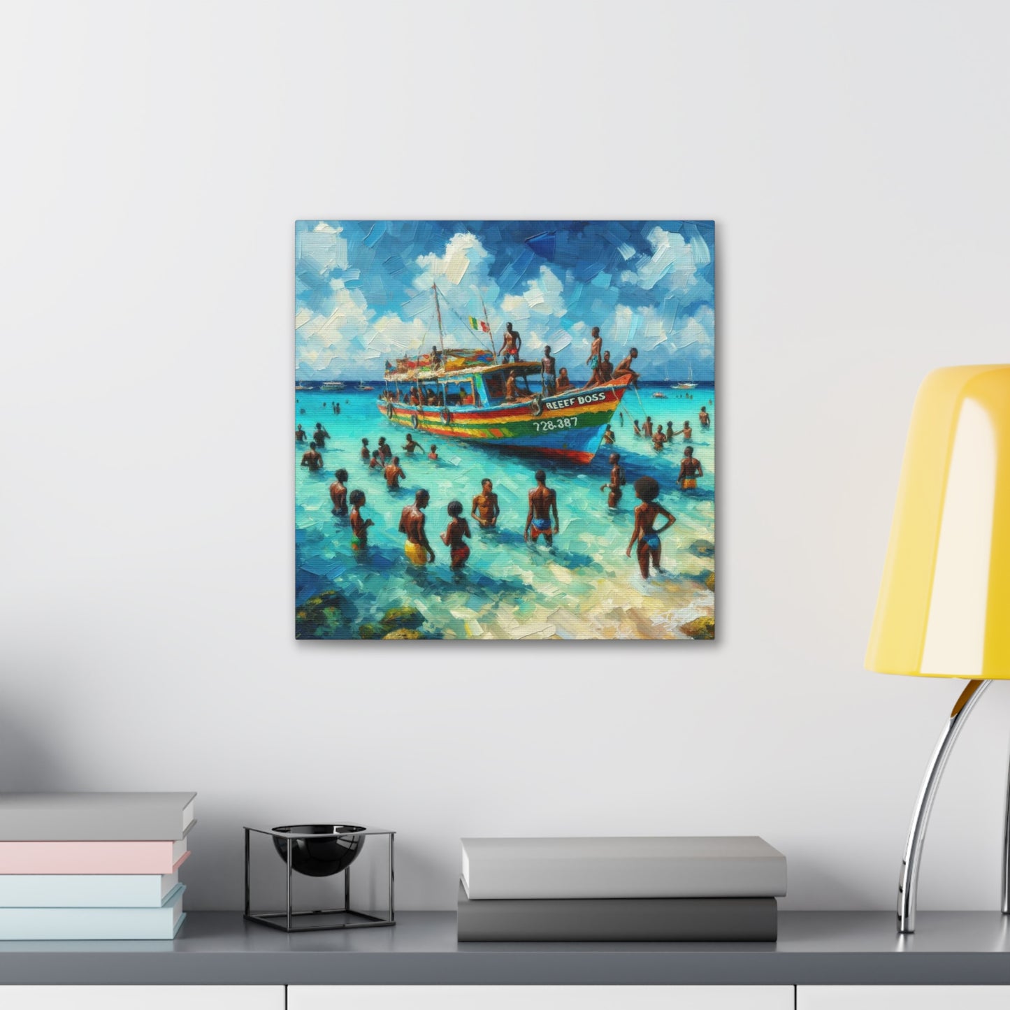 Art Print, "Fun at Nylon Pool, Tobago," Oil Paint Finish, Caribbean, West Indies, Canvas Gallery Wraps