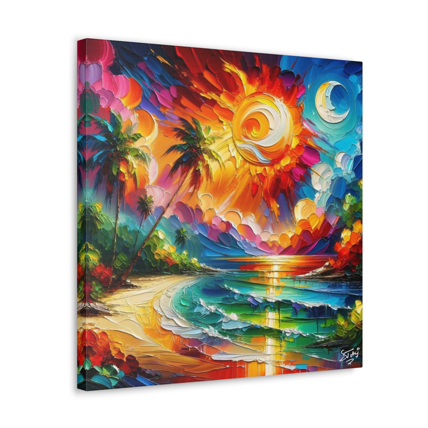 Art Print of Caribbean Sunset Scene, Semi-Abstract, Oil Painting, West Indian Art, Canvas Gallery Wraps