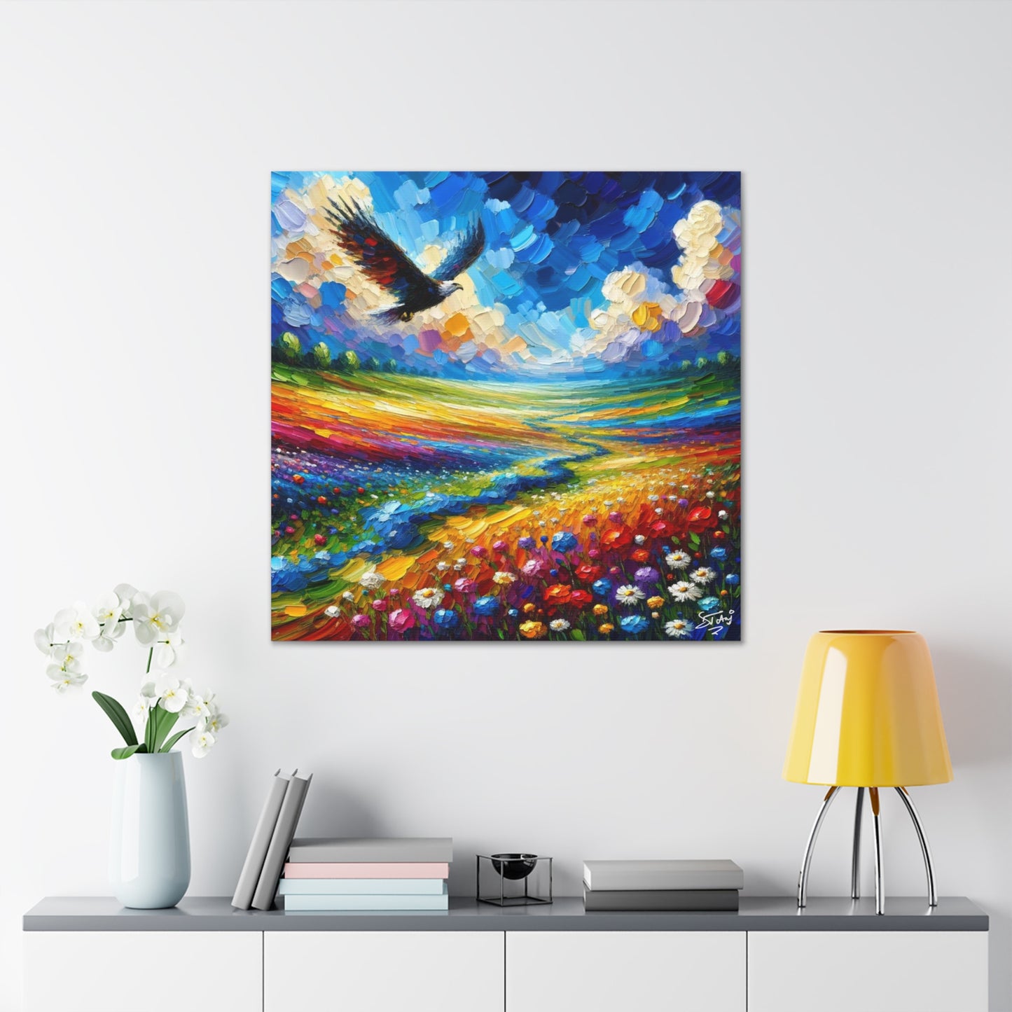 Art Print, "Bird Enjoying View," Oil Finish, Caribbean Nature, Cultural, Heritage, Semi-Abstract, Canvas Gallery Wrap