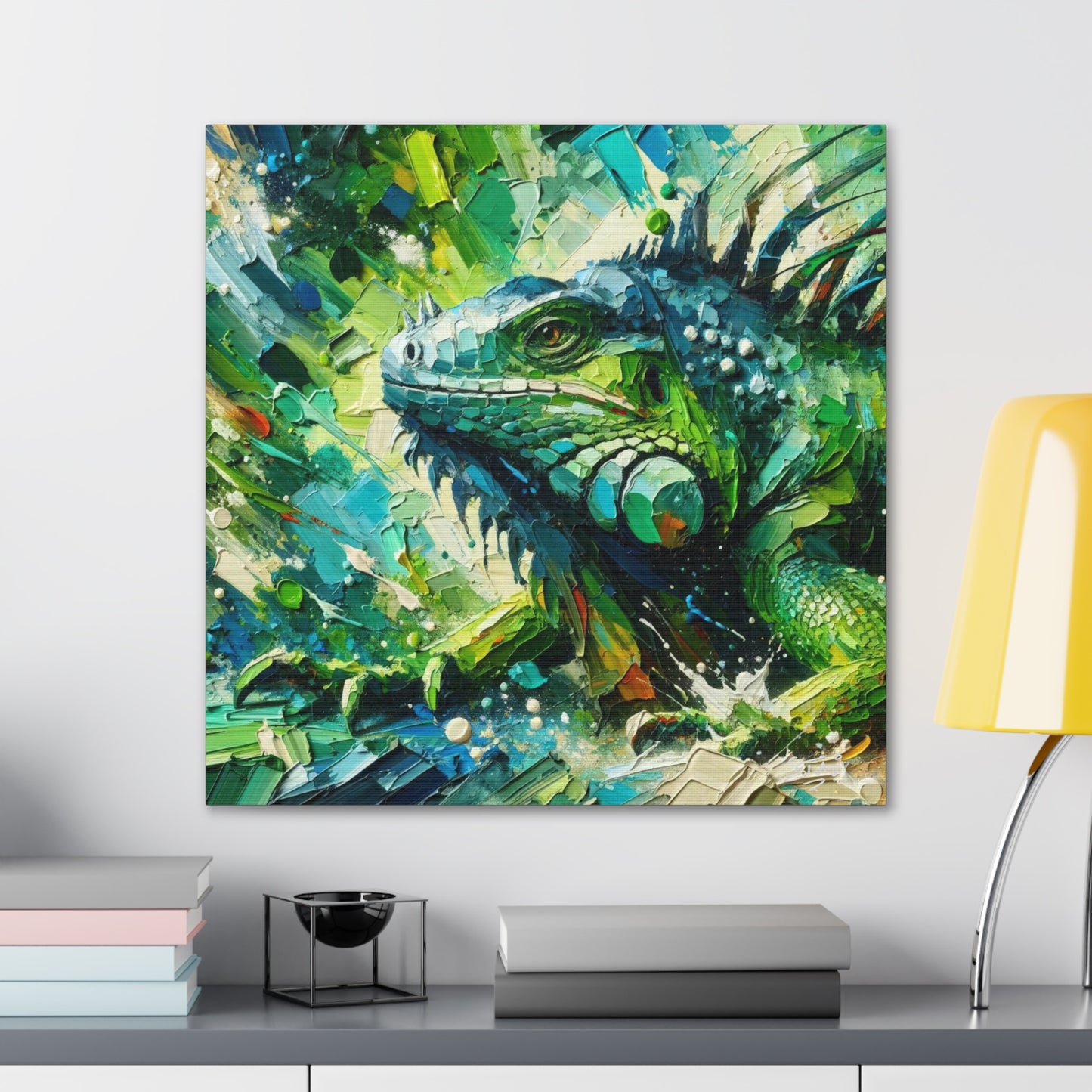 Art Print, Iguana, Caribbean Wildlife, Abstract Oil Finish, Caribbean Nature, Cultural, Heritage, Canvas Gallery Wrap