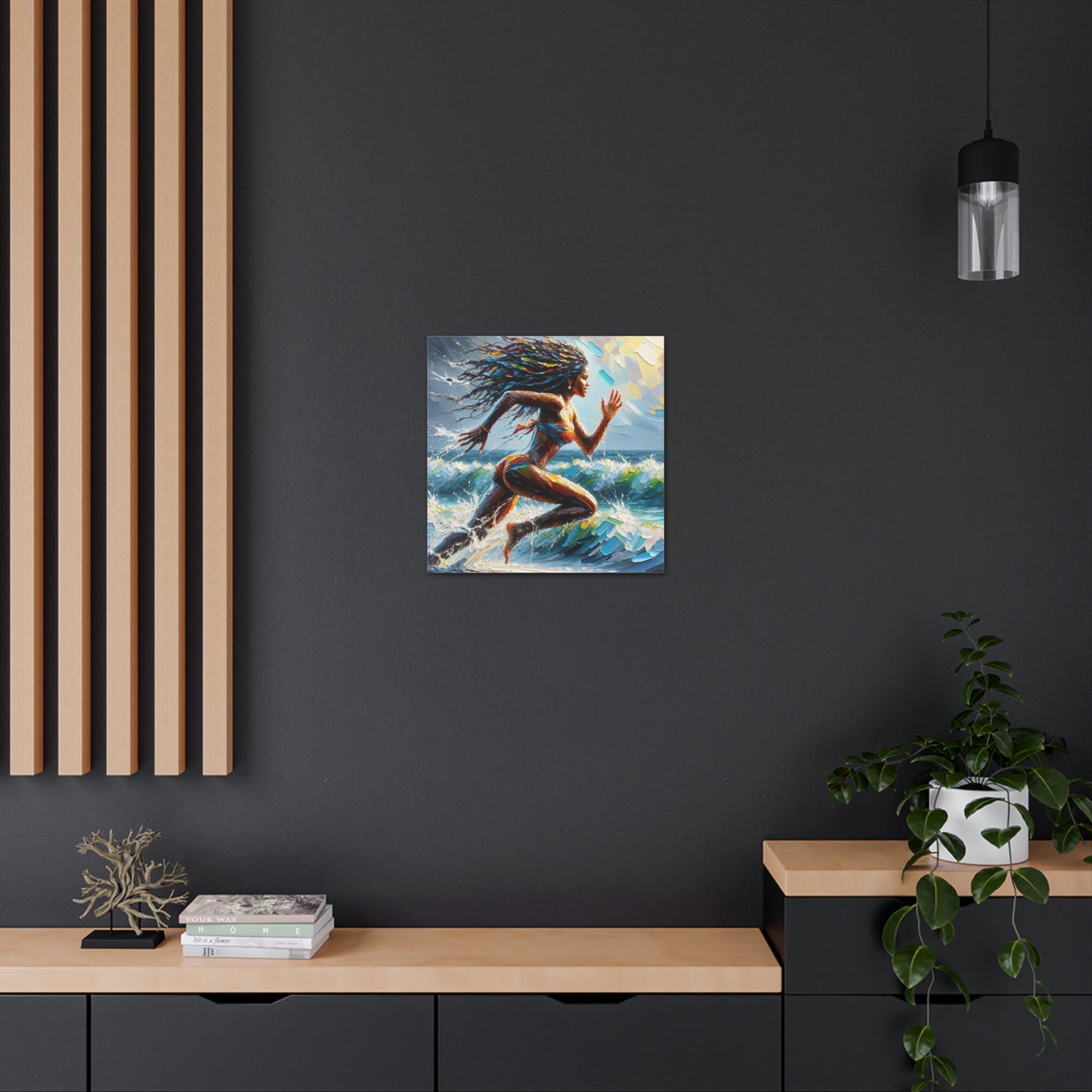 Art Print#3, East Indian Woman from Trinidad running into the Atlantic Ocean, Caribbean, Oil Finish, West Indian Art, Canvas Gallery Wraps