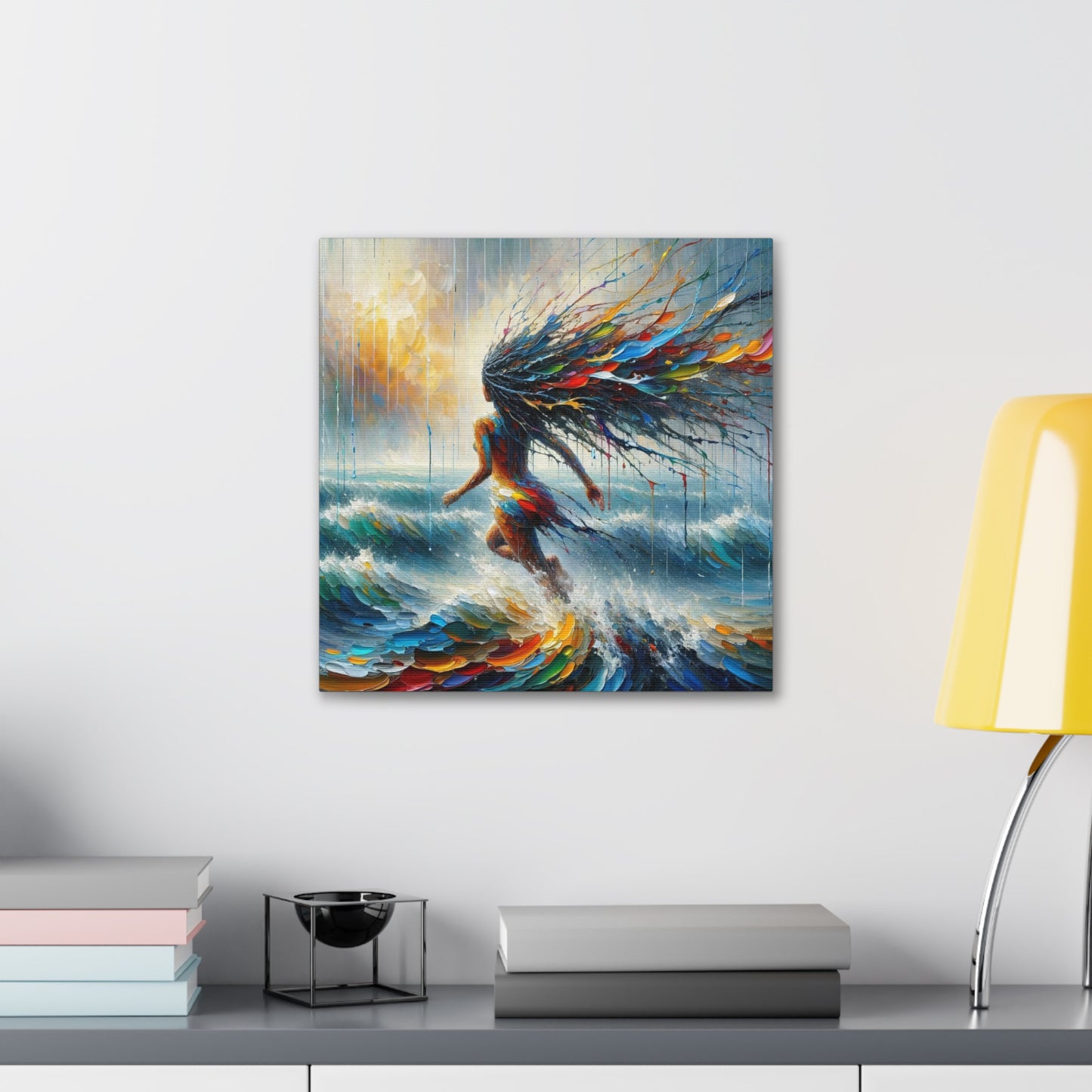 Art Print#5, East Indian Woman from Trinidad running into the Atlantic Ocean, Caribbean, Oil Finish, West Indian Art, Canvas Gallery Wraps