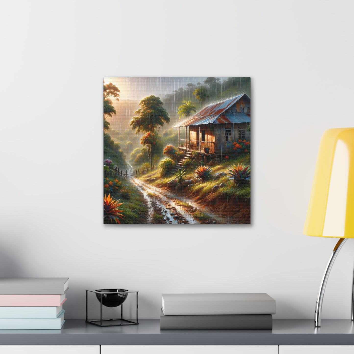 Art Print#2, Old Wooden House in the Trinidad and Tobago Countryside, including a few untamed croton plants, Canvas Gallery Wraps