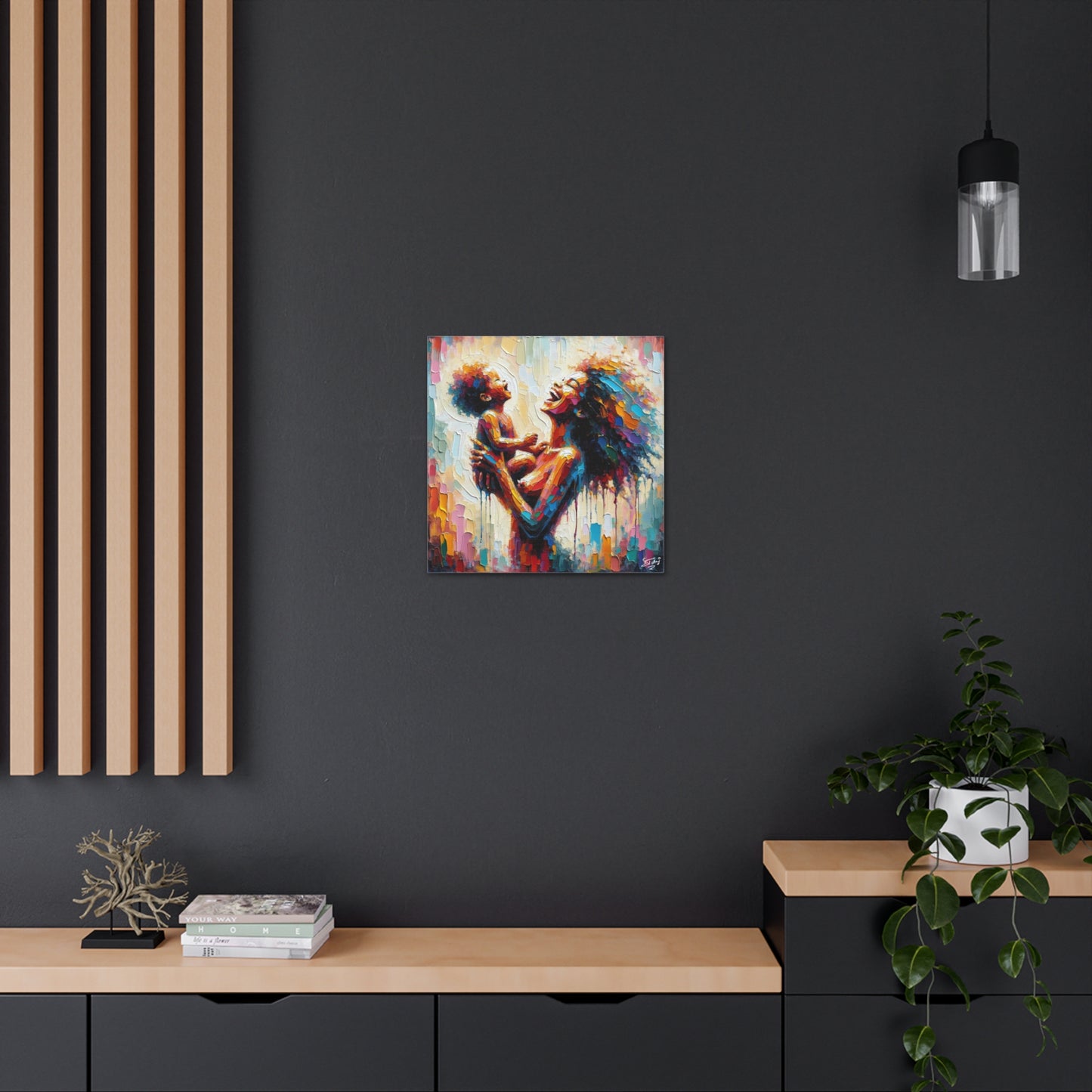 Art Print, Afro-Caribbean Woman & Child, Oil Finish, West Indian Ethnicity, Cultural, Heritage, Semi-Abstract, Canvas Gallery Wrap