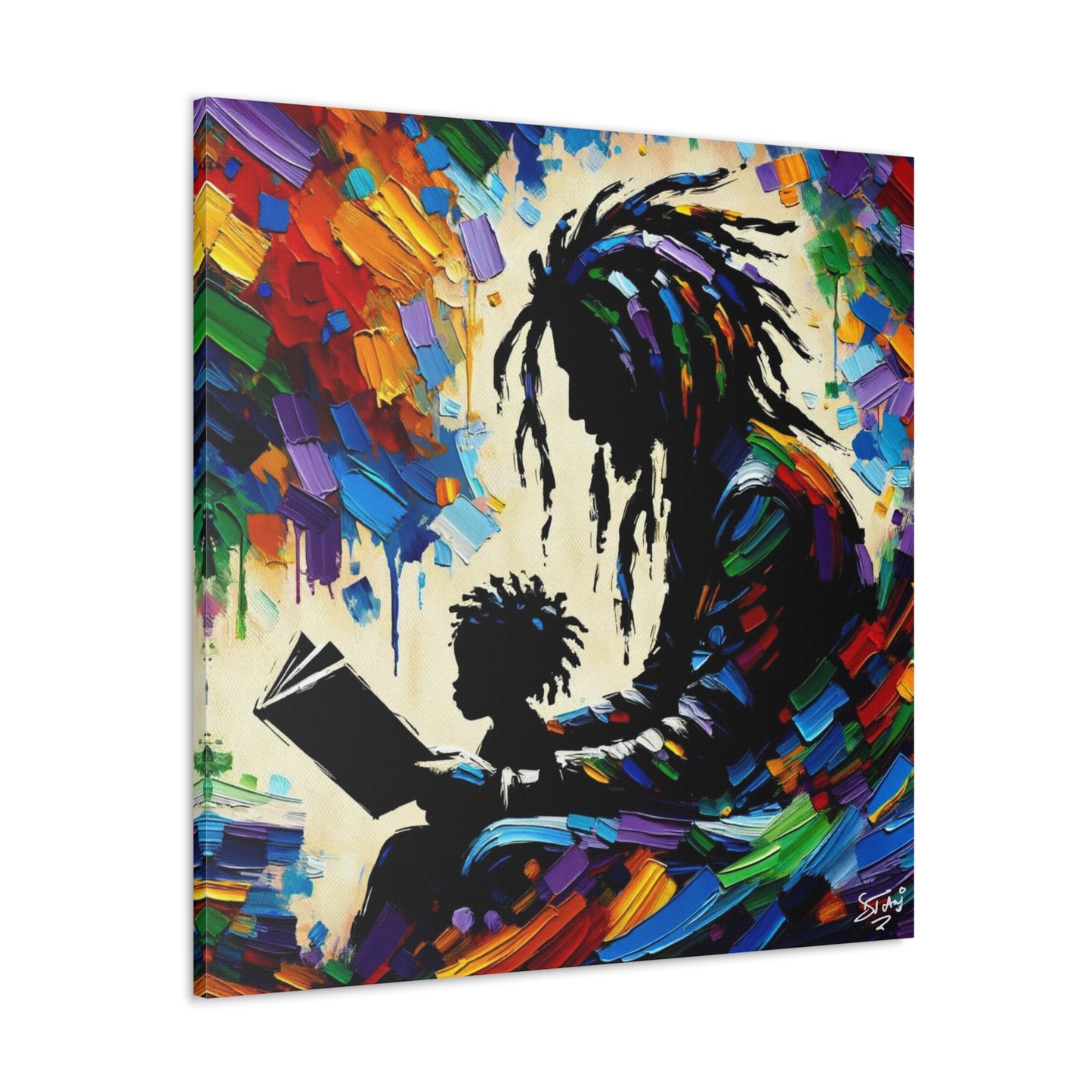 Art Print, Afro-Caribbean Father & Son, Oil Finish, West Indian Ethnicity, Cultural, Heritage, Abstract, Canvas Gallery Wrap