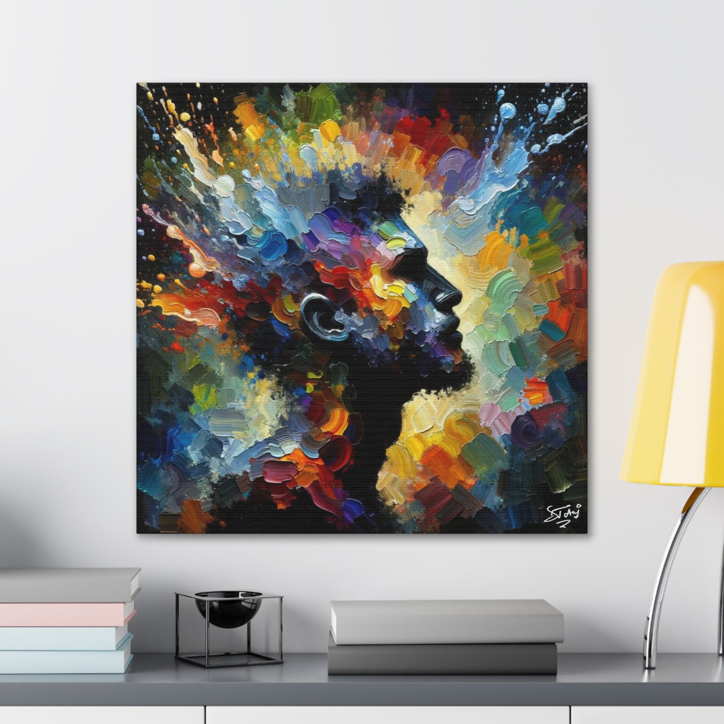 Art Print, Afro-Caribbean Man "Face Paint In Silhouette," Oil Finish, West Indian Ethnicity, Cultural, Heritage, Semi-Abstract, Canvas Gallery Wrap