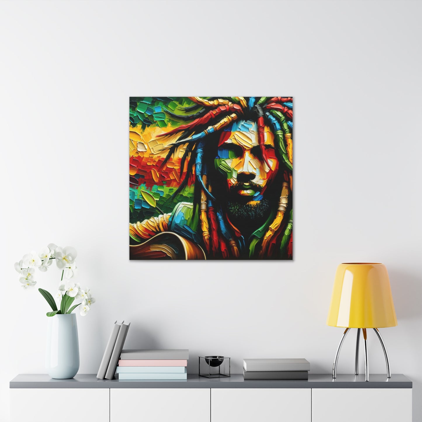 Art Print of Rastaman, Oil Finish, West Indian Ethnicity, Cultural, Heritage, Afro-Caribbean Man, Semi-Abstract, Canvas Gallery Wrap