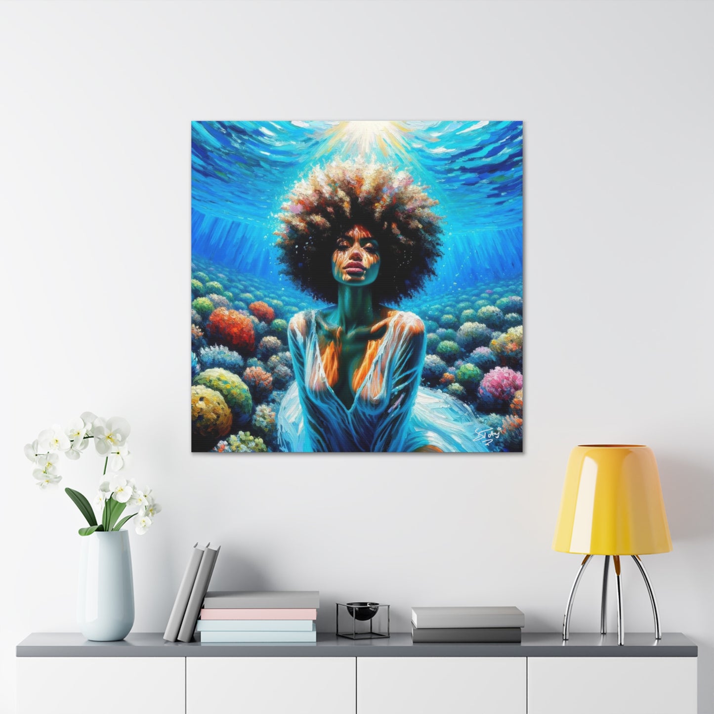 Art Print, Afro-Caribbean Woman, "Submerged" Oil Finish, West Indian Ethnicity, Cultural, Heritage, Abstract, Canvas Gallery Wrap