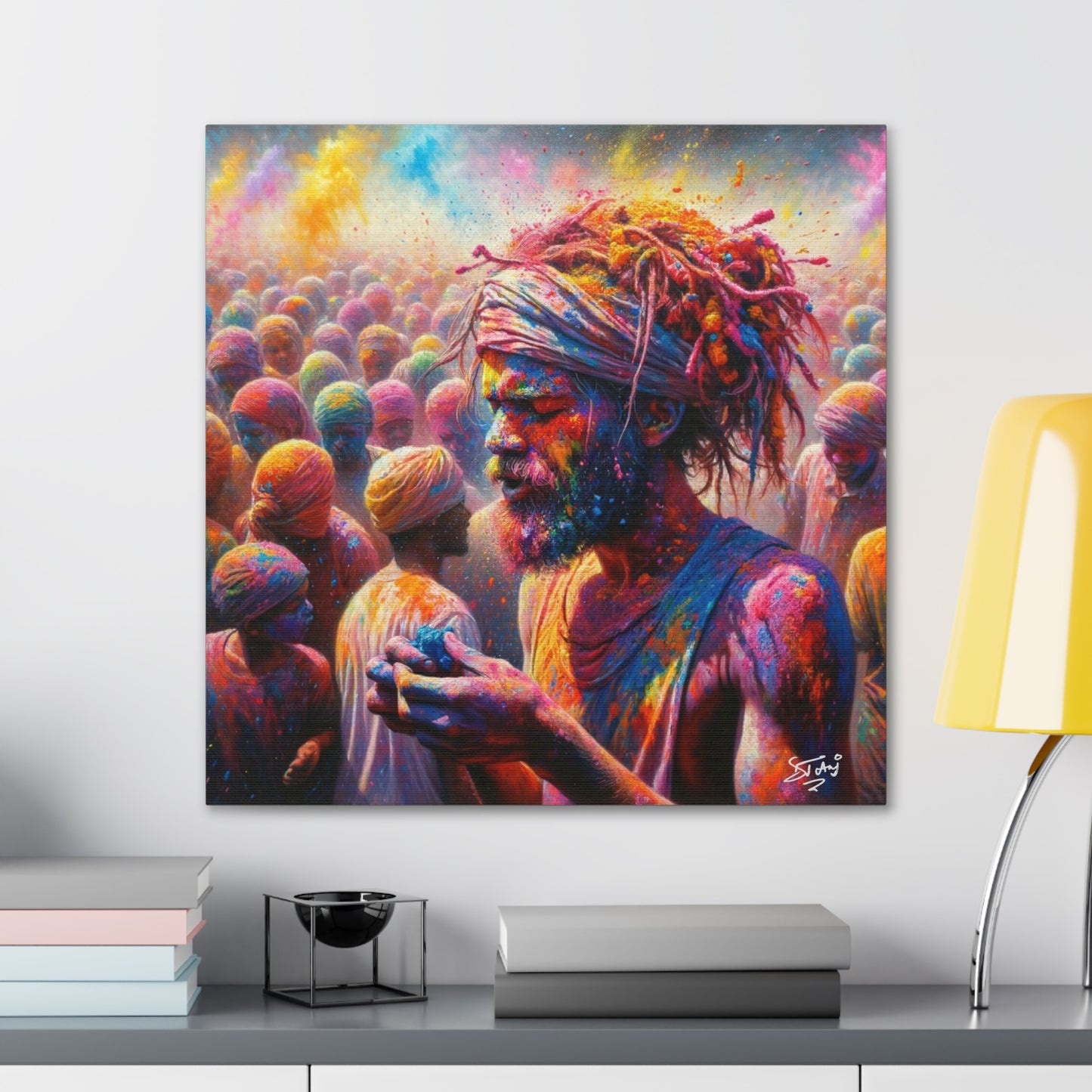 Art Print, Indo-Caribbean Man, "Phagwa" Oil Finish, West Indian Ethnicity, Cultural, Heritage, Canvas Gallery Wrap