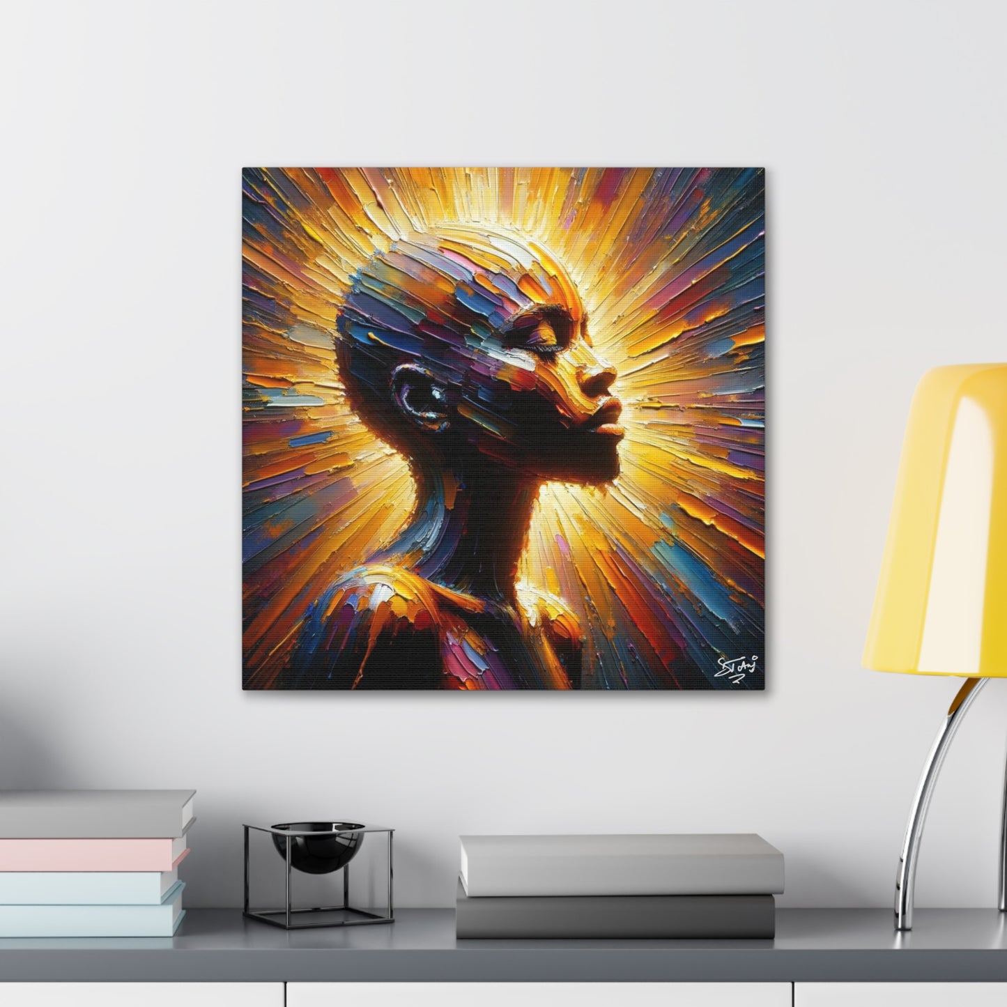 Art Print, Afro-Caribbean Bald Woman, Oil Finish, West Indian Ethnicity, Cultural, Heritage, Semi-Abstract, Canvas Gallery Wrap