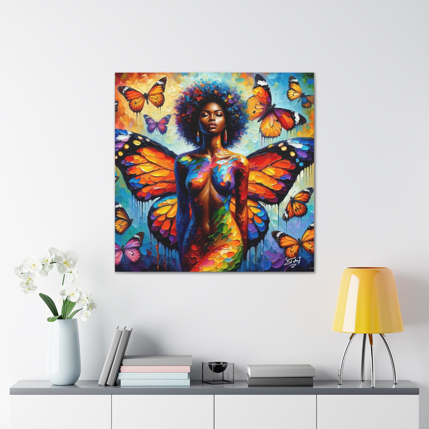 Art Print, Afro-Caribbean Woman, "Metamorphosis" Oil Finish, West Indian Ethnicity, Cultural, Heritage, Abstract, Canvas Gallery Wrap