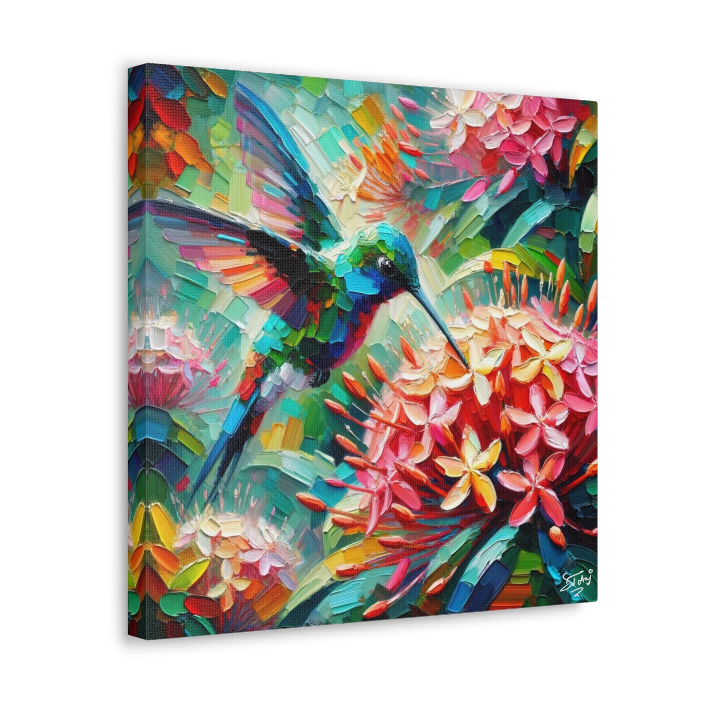 Art Print, Hummingbird, Oil Finish, Caribbean Nature, Cultural, Heritage, Semi-Abstract, Canvas Gallery Wrap