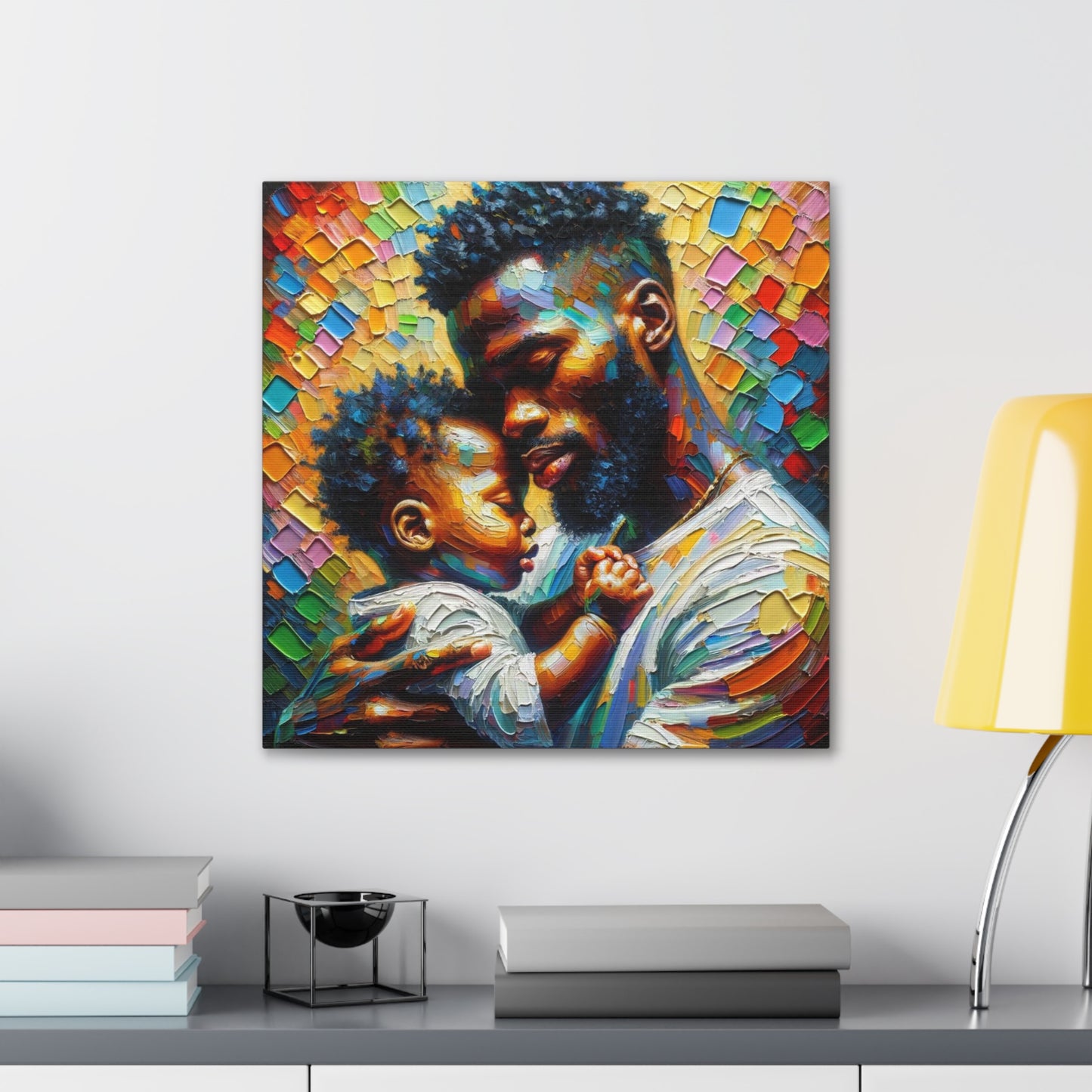 Art Print, Father & Son, Afro-Caribbean Man, Oil Finish, West Indian Ethnicity, Cultural, Heritage, Semi-Abstract, Canvas Gallery Wrap