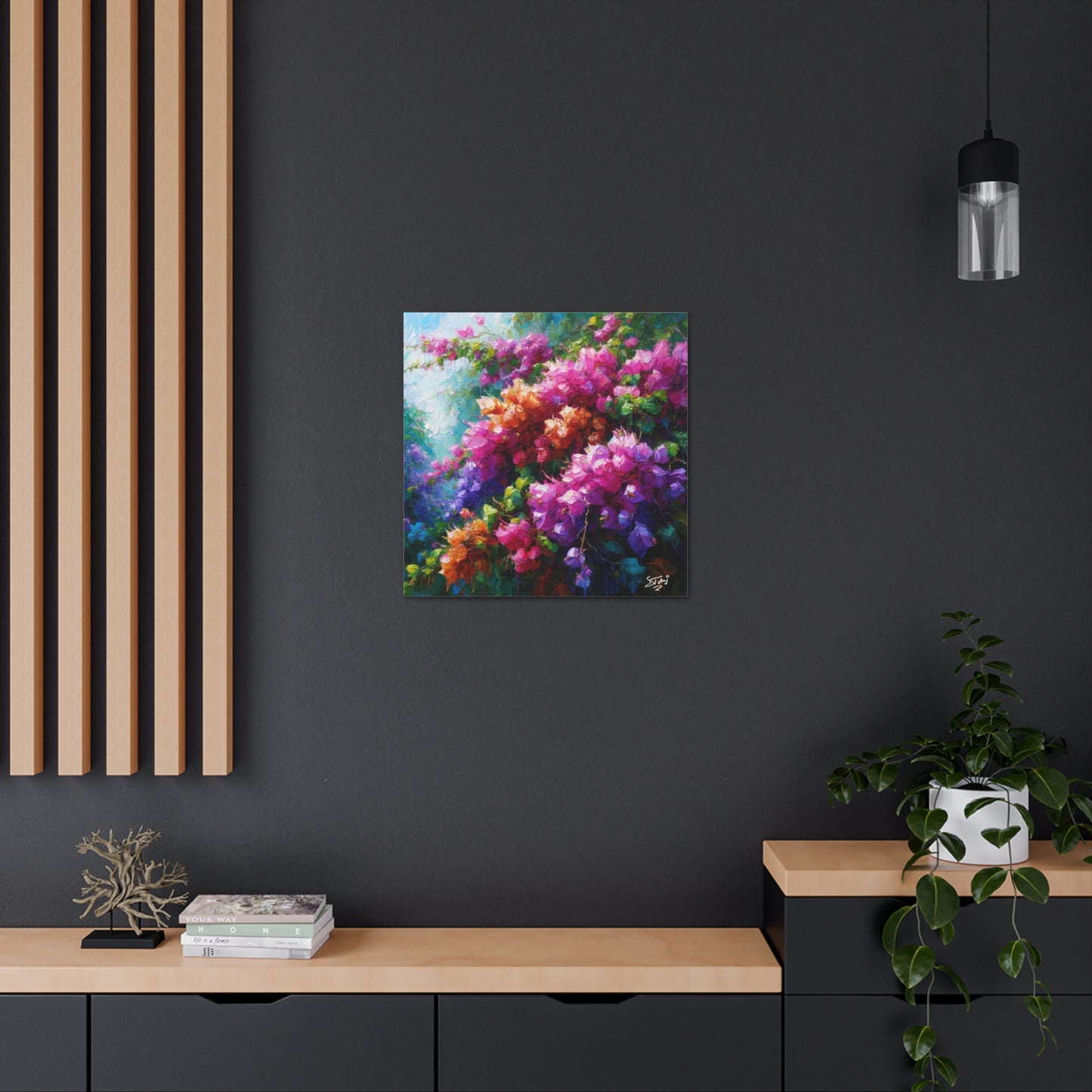 Art Print of Bougainvillea Flowers, Oil Finish, West Indian Art, Canvas Gallery Wraps