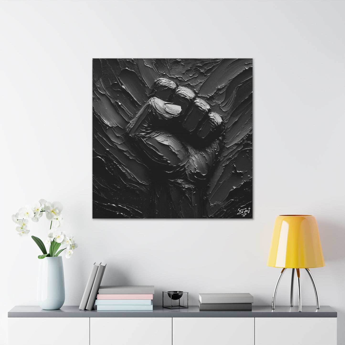 Art Print, Black Hand, Black Power, Oil Finish, Unity, One Love, Semi-Abstract, Canvas Gallery Wrap