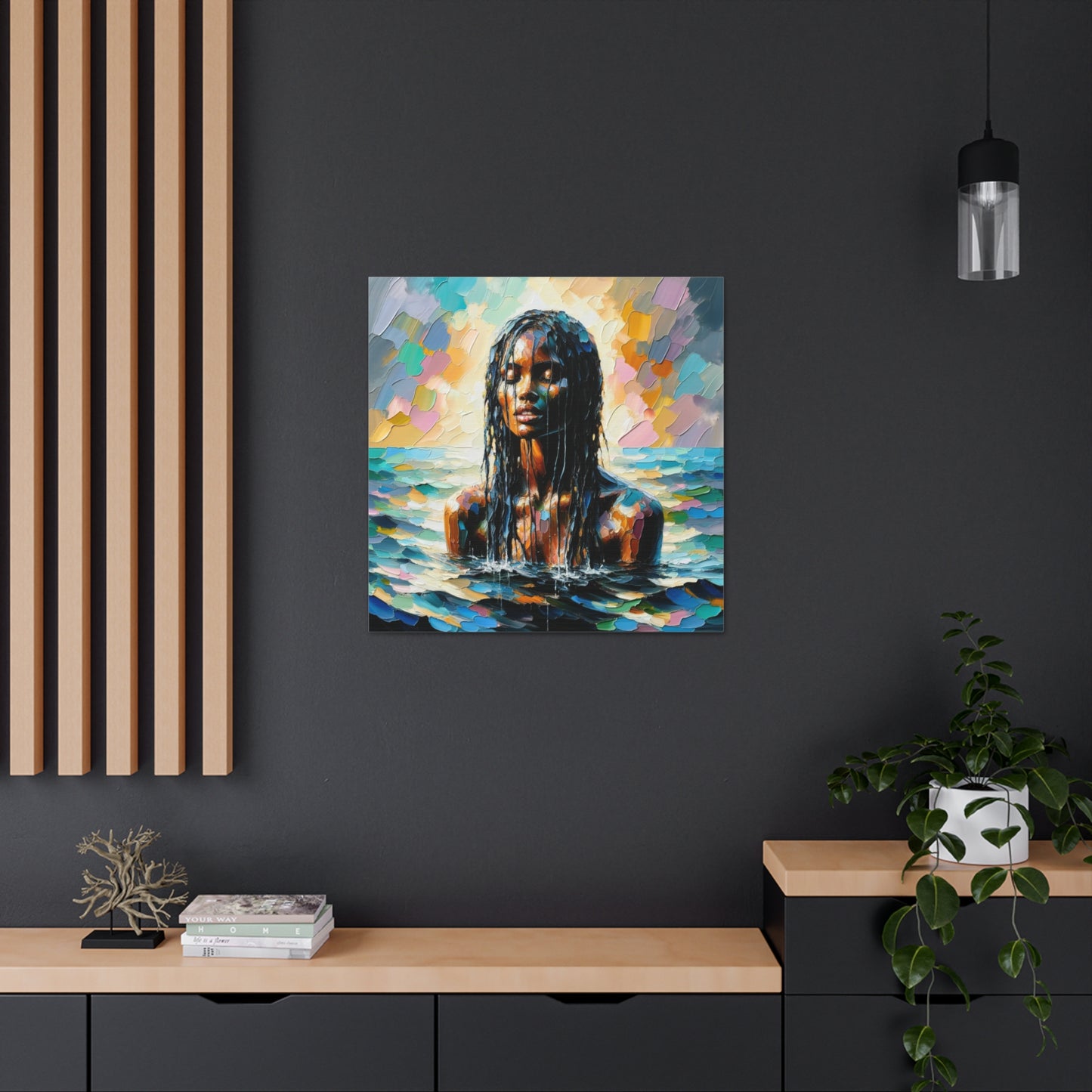 Art Print#9 of Trini Woman - Chilling in the Caribbean Sea, Oil Finish, West Indian Ethnicity, Cultural, Heritage Art, Canvas Gallery Wraps