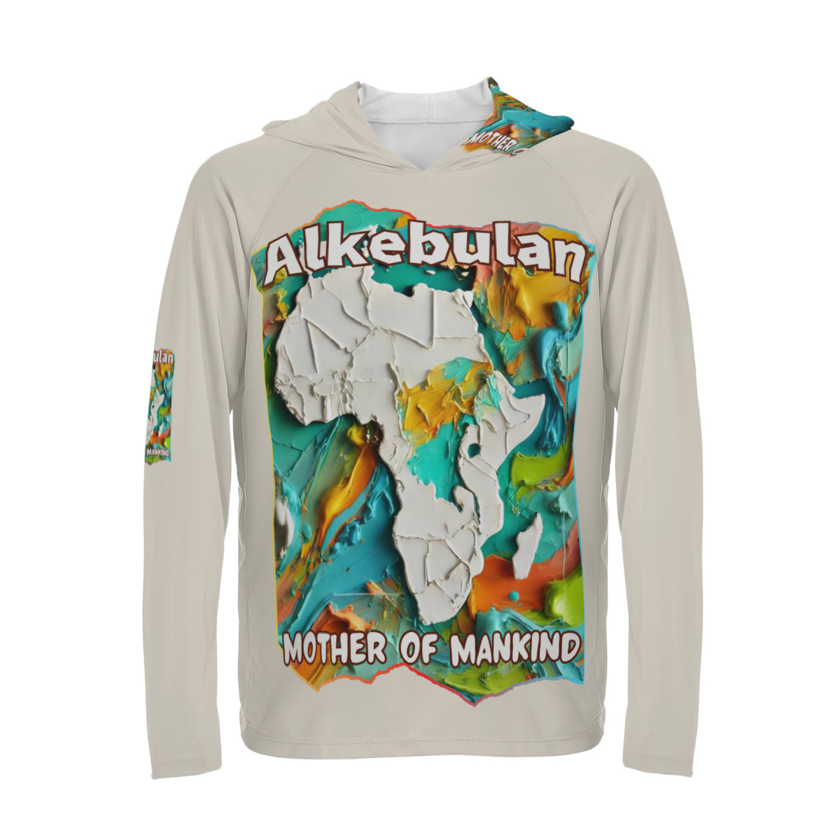 Men's Sun Protection Long Sleeve Hoodie "Alkebulan, The Mother of Mankind"