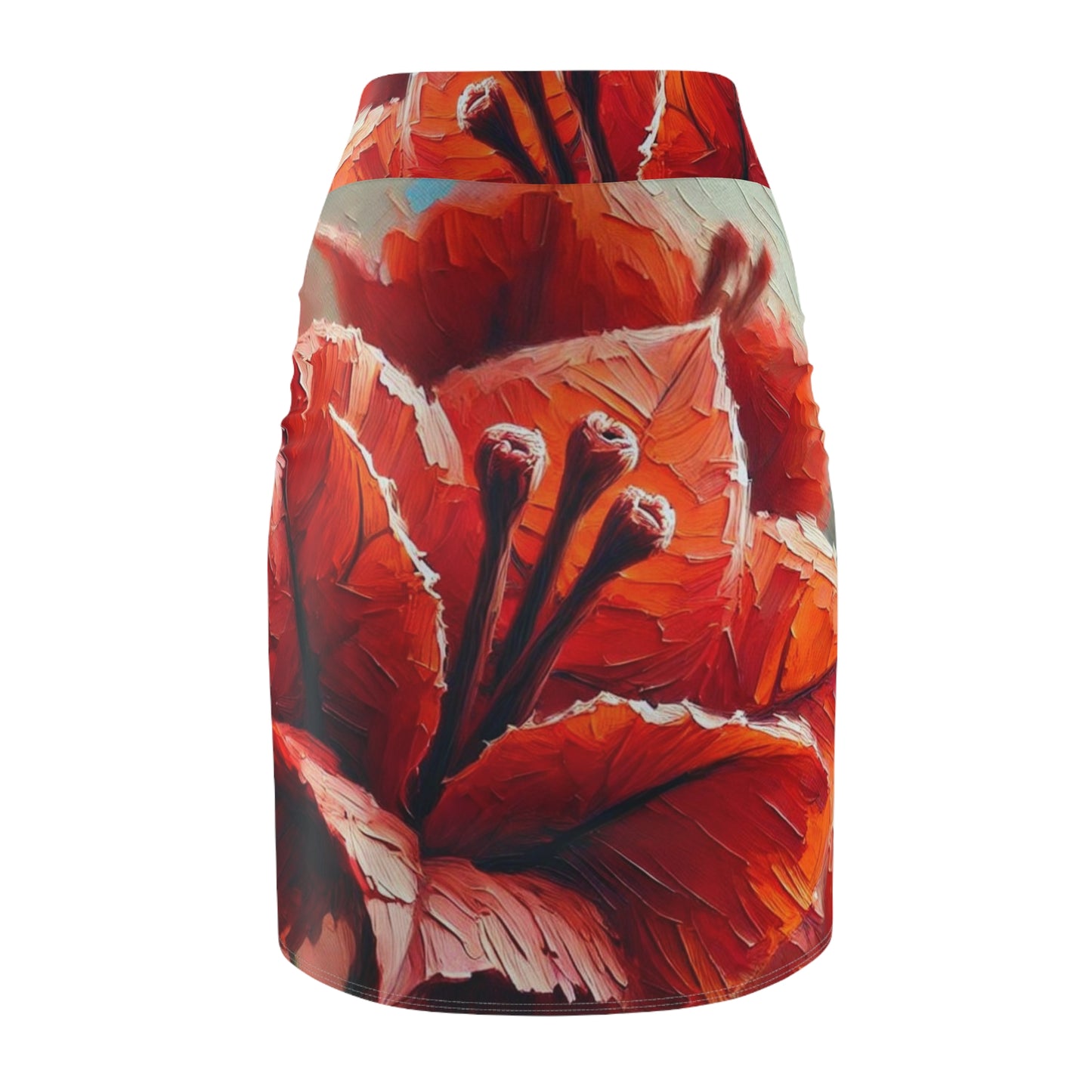 Women's Pencil Skirt (AOP) Red Bougainvillea Print