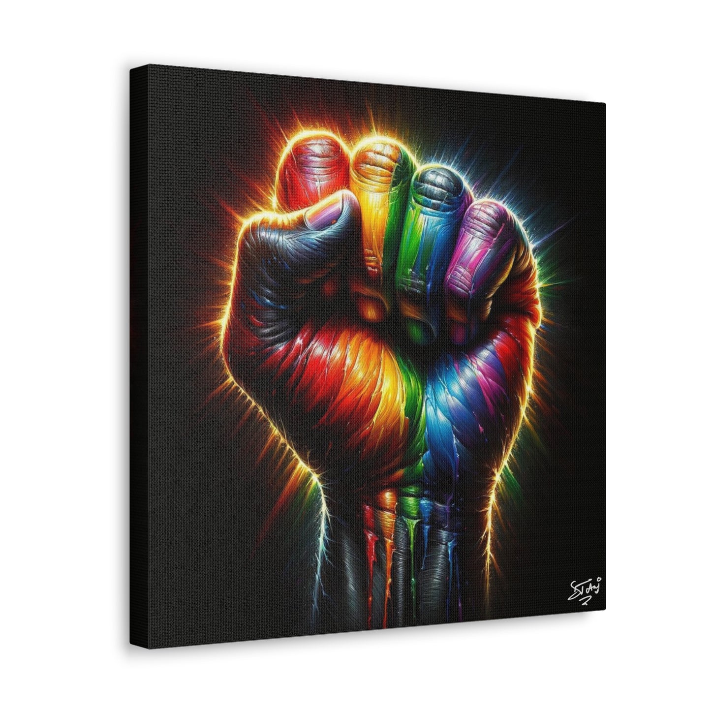 Art Print, Black Power, Oil Finish, Unity, One Love, Semi-Abstract, Canvas Gallery Wrap