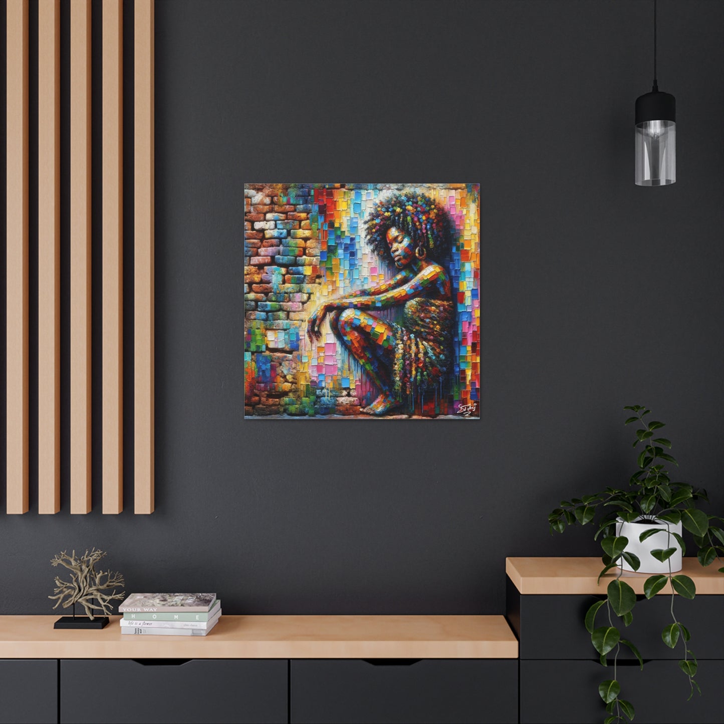 Art Print, Afro-Caribbean Woman "In Paint," (2) Oil Finish, West Indian Ethnicity, Cultural, Heritage, Semi-Abstract, Canvas Gallery Wrap