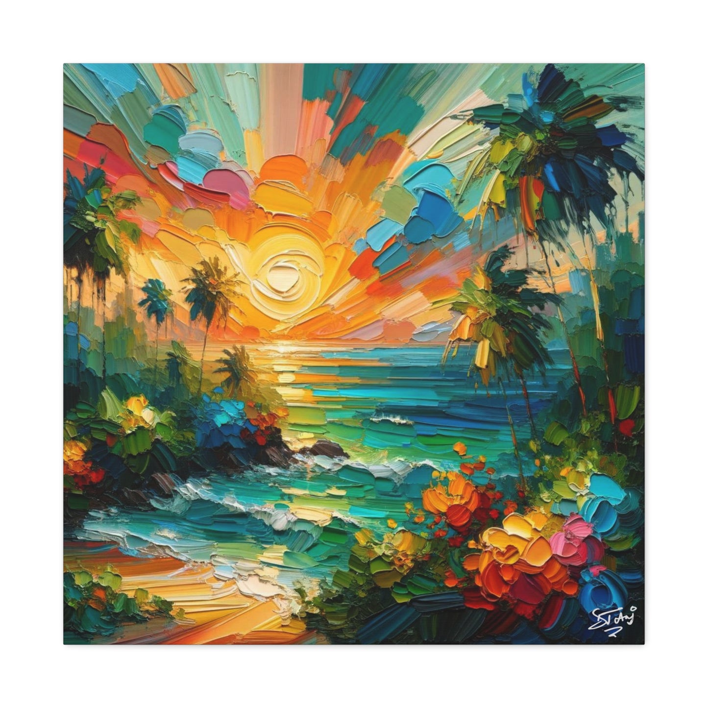 Art Print of Caribbean Sunset Scene, West Indian Art, Canvas Gallery Wraps