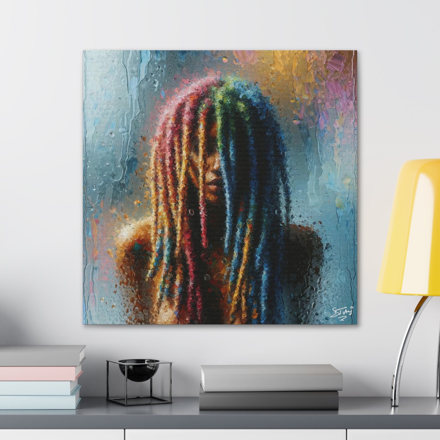 Art Print, Dreadlock Woman in Sauna, Oil Finish, West Indian Ethnicity, Cultural, Heritage, Semi-Abstract, Canvas Gallery Wrap