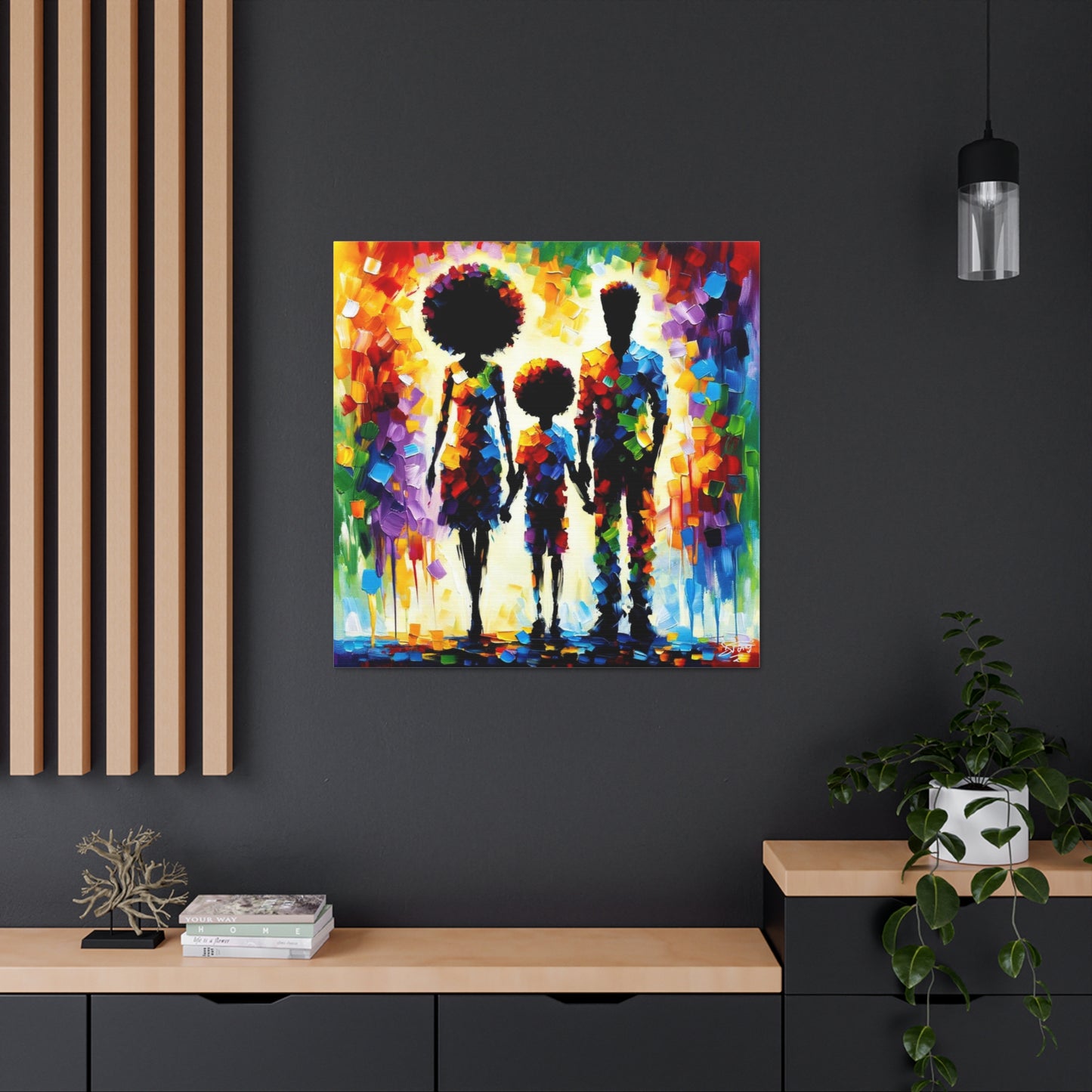 Art Print, Afro-Caribbean Family, Oil Finish, West Indian Ethnicity, Cultural, Heritage, Semi-Abstract, Canvas Gallery Wrap