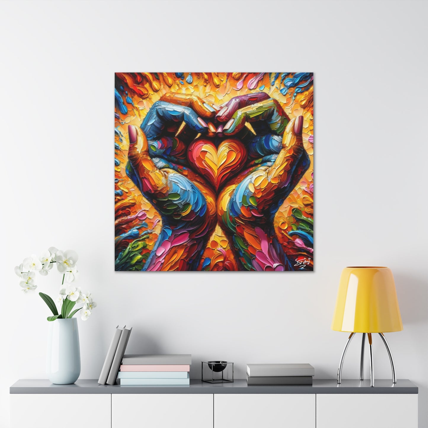 Art Print, Hands 'In Love,' Oil Finish, Unity, One Love, Semi-Abstract, Canvas Gallery Wrap