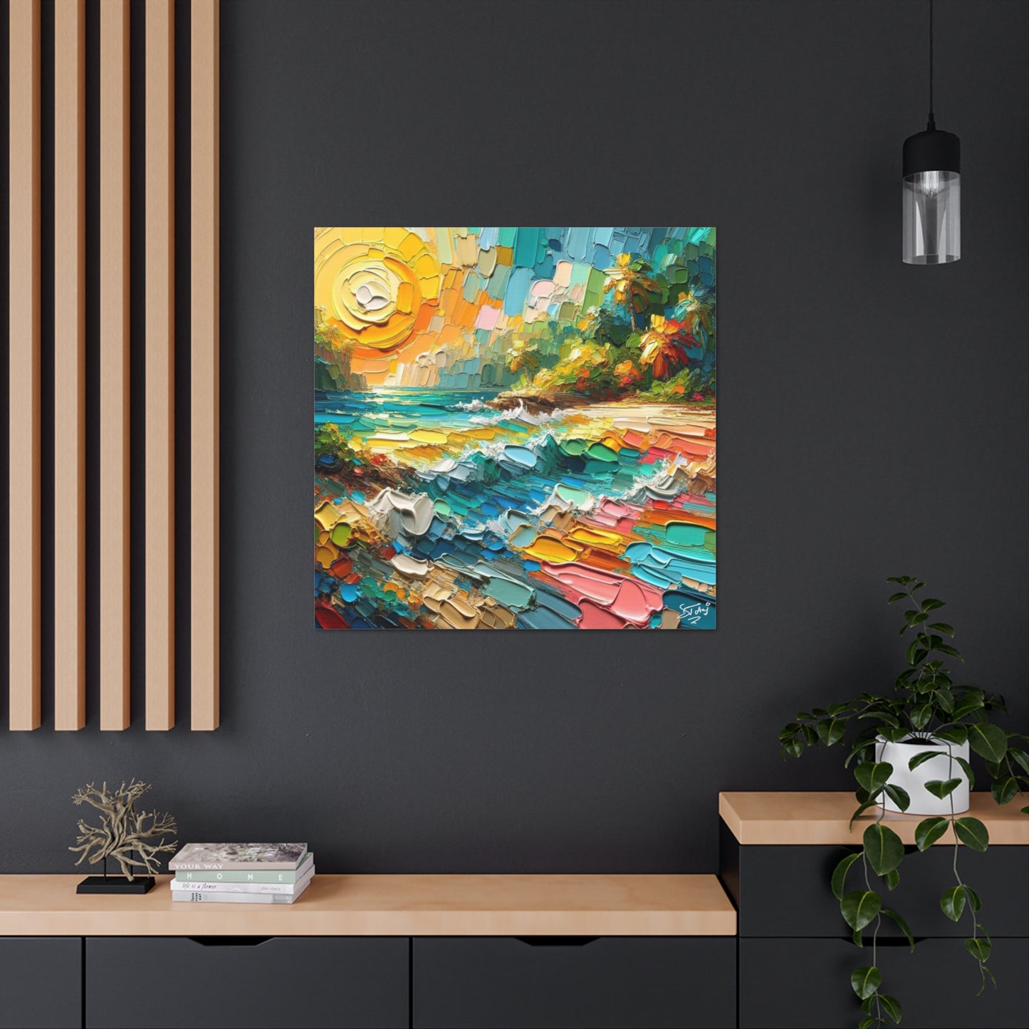 Art Print of Caribbean Beach Scene, Abstract, Oil Painting, West Indian Art, Canvas Gallery Wraps