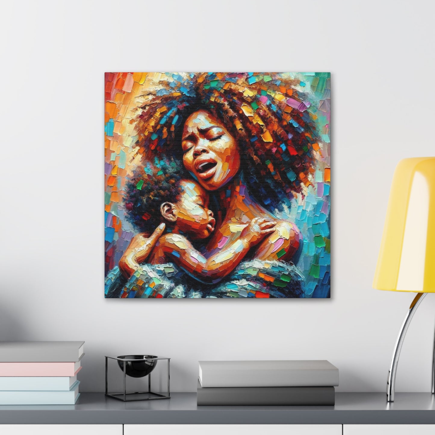 Art Print, Mother & Child, Afro-Caribbean Woman, Oil Finish, West Indian Ethnicity, Cultural, Heritage, Semi-Abstract, Canvas Gallery Wrap