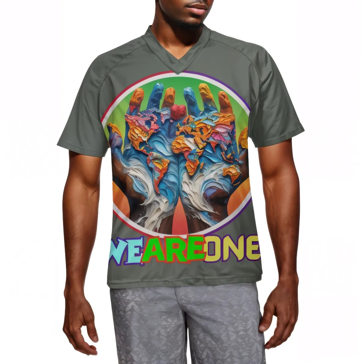 Men's V-Neck Polyester T-Shirt "We Are One"