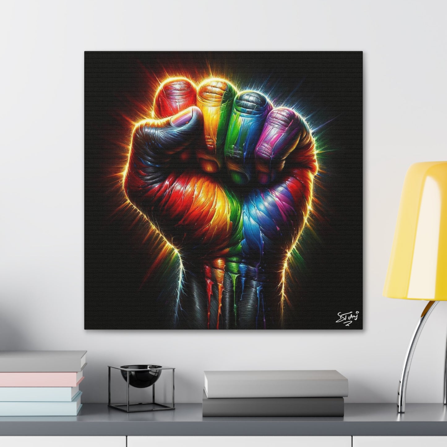 Art Print, Black Power, Oil Finish, Unity, One Love, Semi-Abstract, Canvas Gallery Wrap