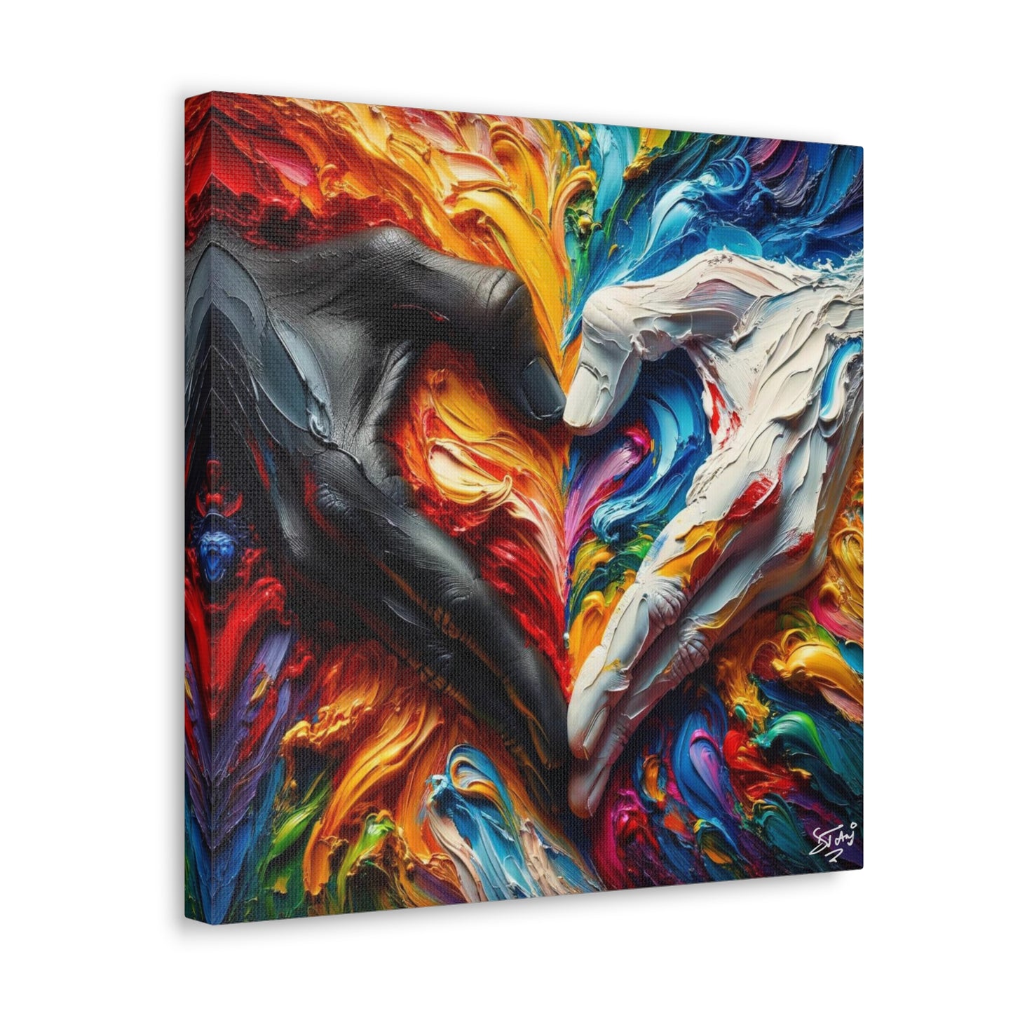 Art Print, Hands 'In Love,' Oil Finish, Unity, One Love, Semi-Abstract, Canvas Gallery Wrap