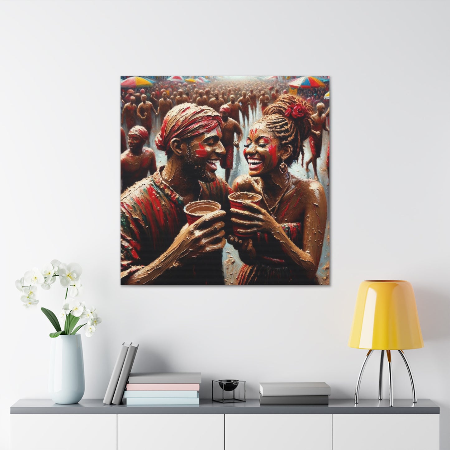 Art Print of Jouvert Morning, Afro-Caribbean Couple, Oil Finish, West Indian Ethnicity, Cultural, Heritage, Canvas Gallery Wraps