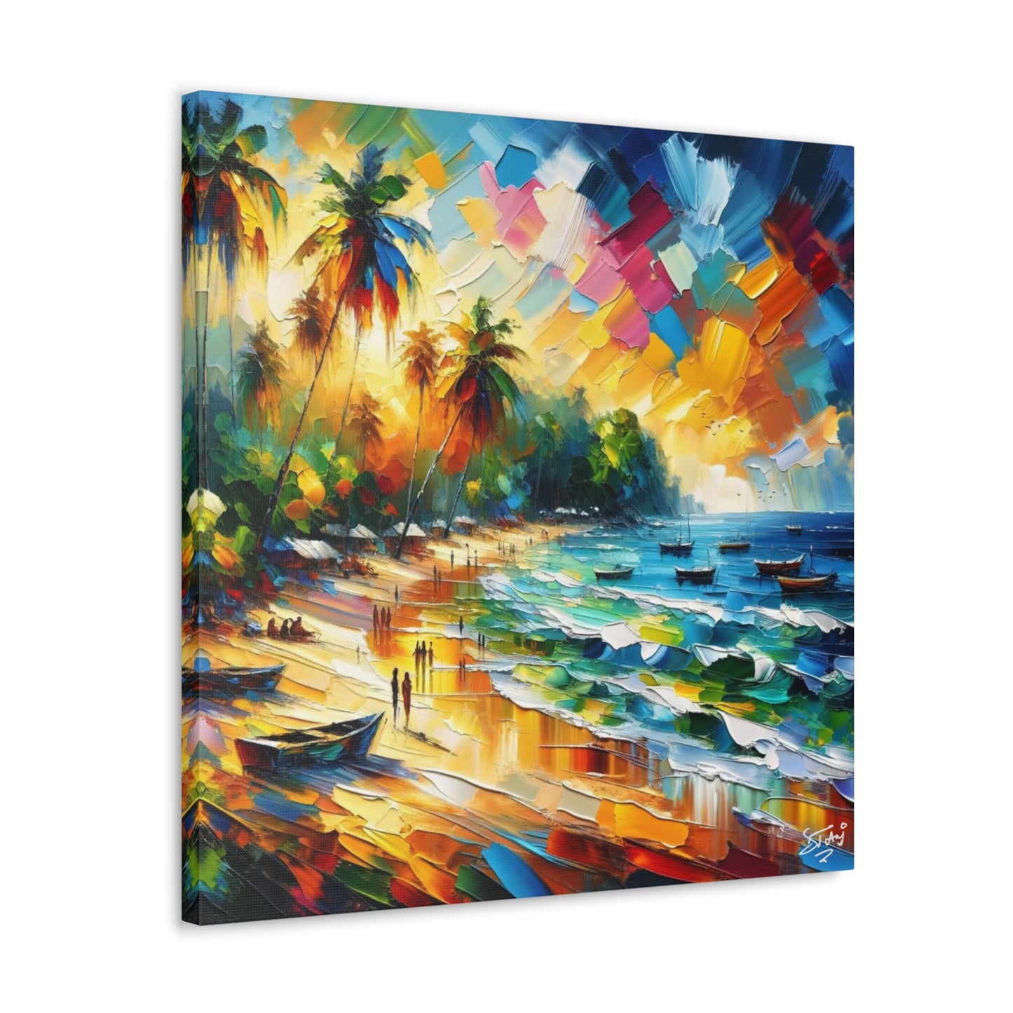 Art Print of Caribbean Sunset, Abstract, Oil Painting, West Indian Art, Canvas Gallery Wraps