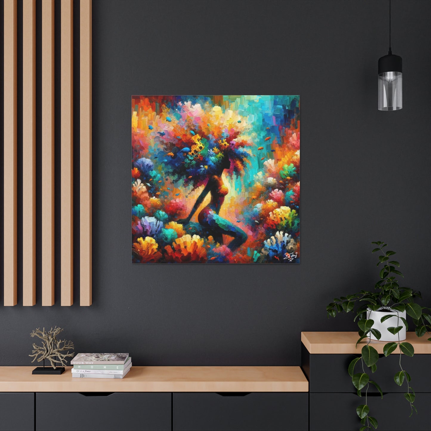 Art Print, Afro-Caribbean Woman, "Under Water" Oil Finish, West Indian Ethnicity, Cultural, Heritage, Abstract, Canvas Gallery Wrap