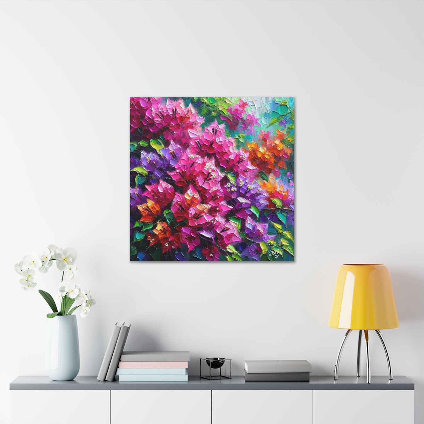 Art Print of Bougainvillea Flowers, Oil Finish, West Indian Art, Canvas Gallery Wraps