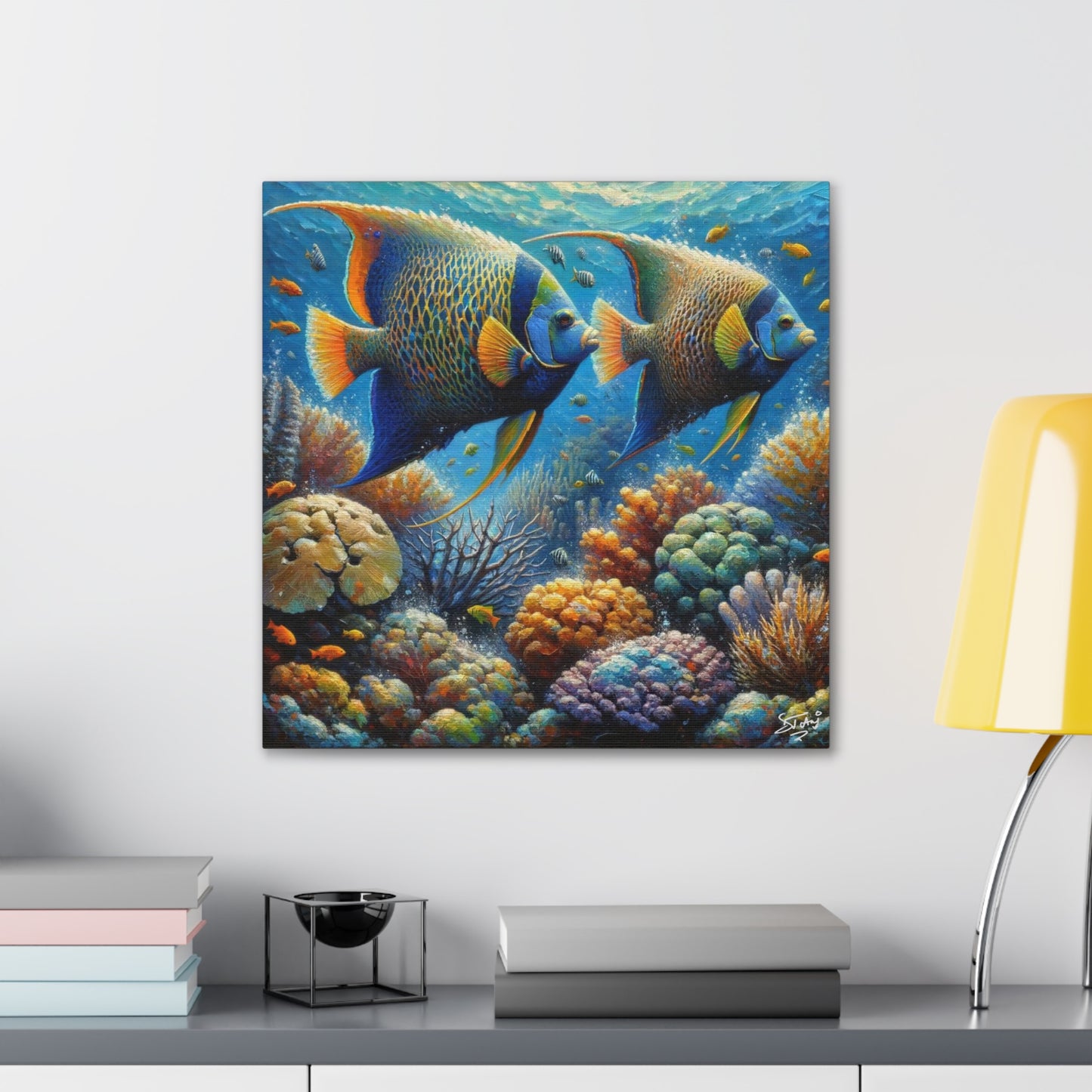 Art Print, Queen Angelfish, Oil Finish, Caribbean Nature, Canvas Gallery Wrap