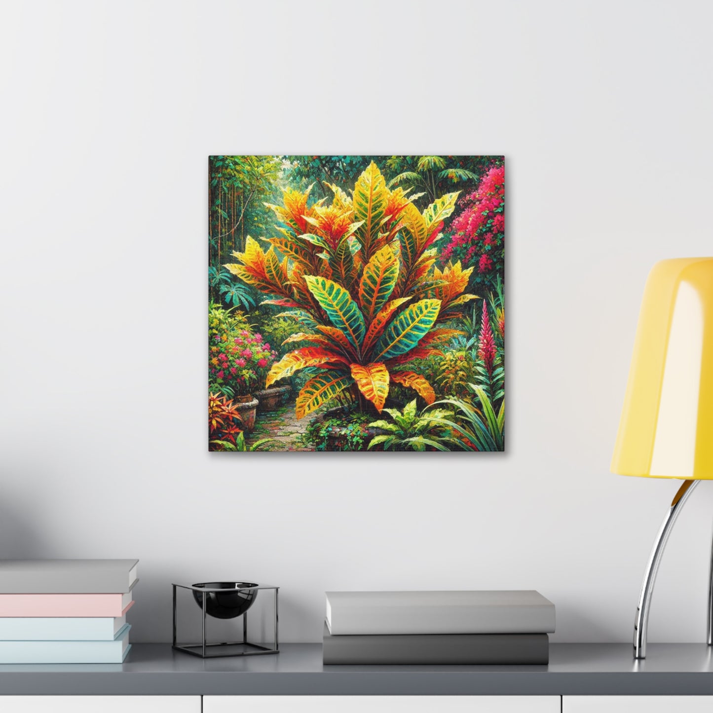 Art Print of Croton Garden, Oil Finish, West Indian Art, Canvas Gallery Wraps